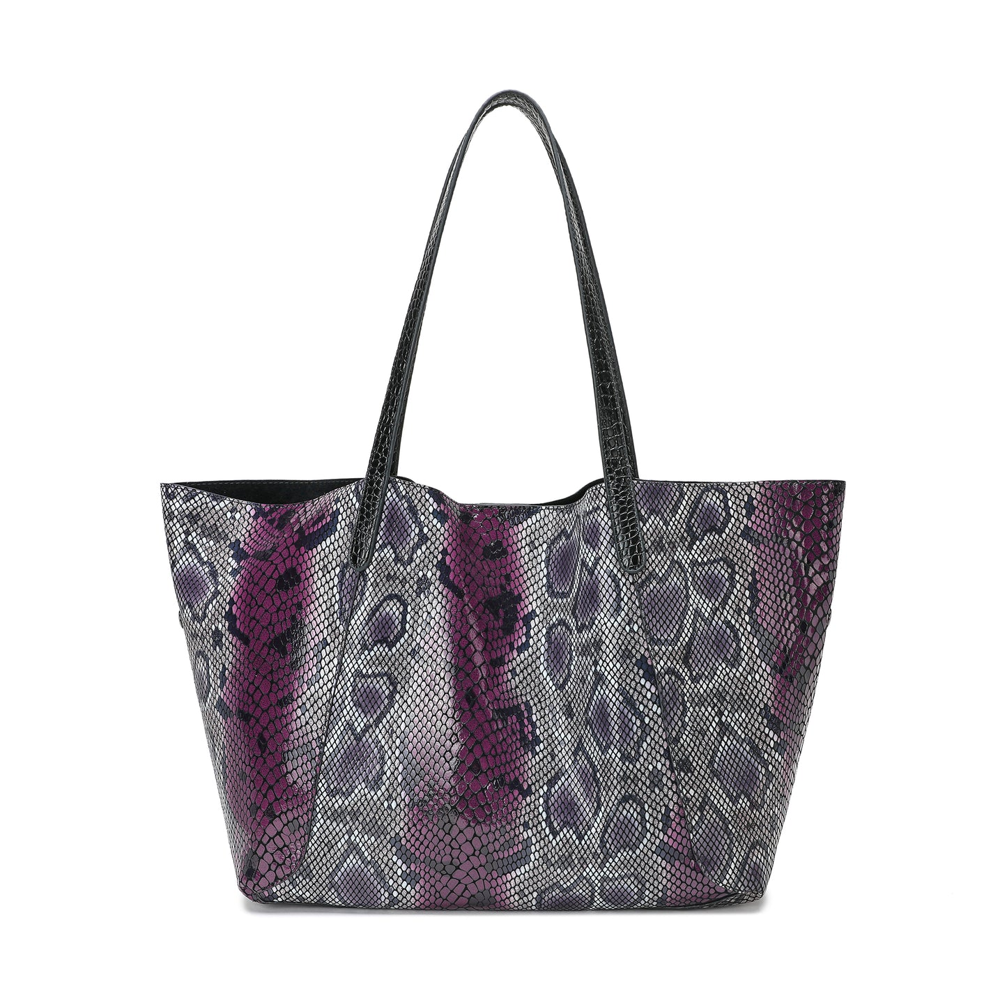 Large Python Print Leather Tote