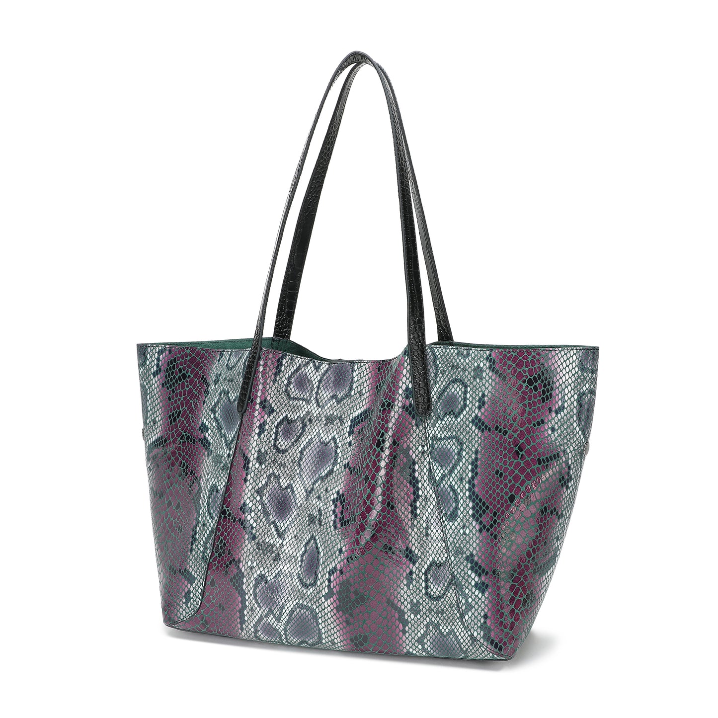 Large Python Print Leather Tote