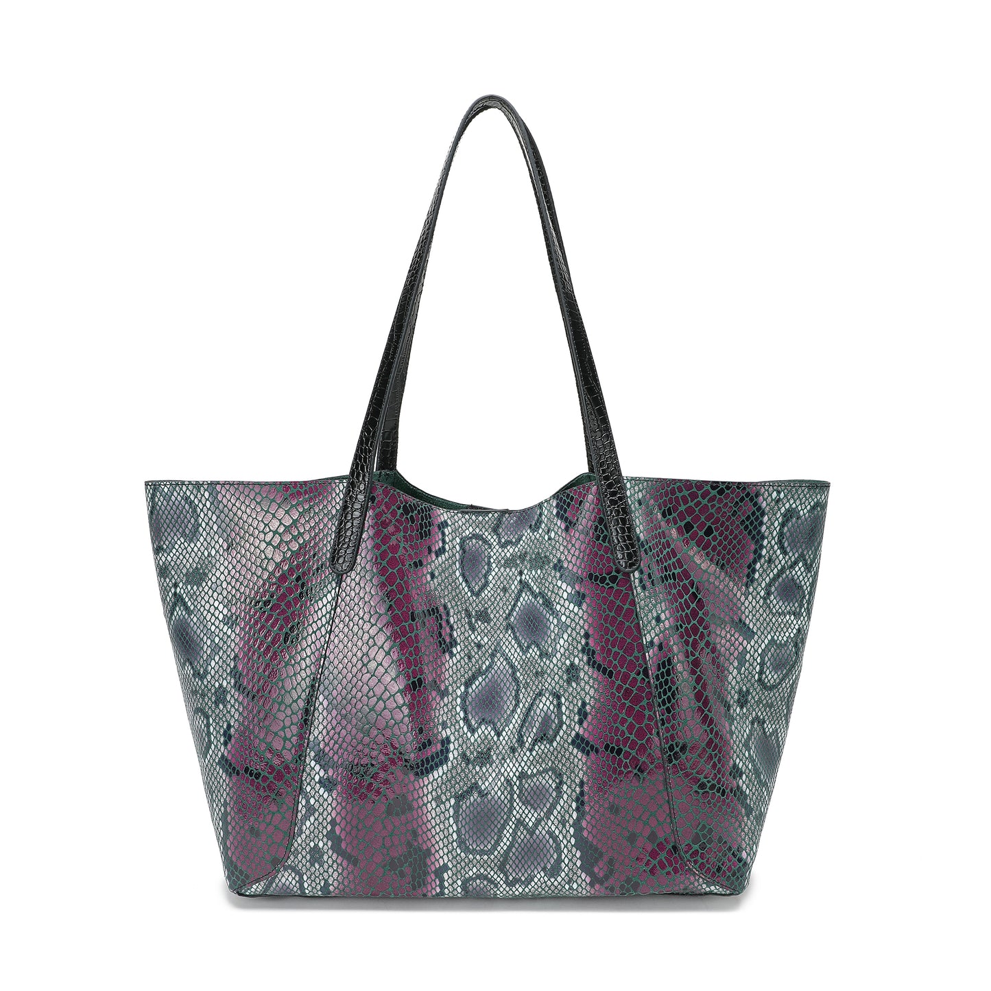 Large Python Print Leather Tote