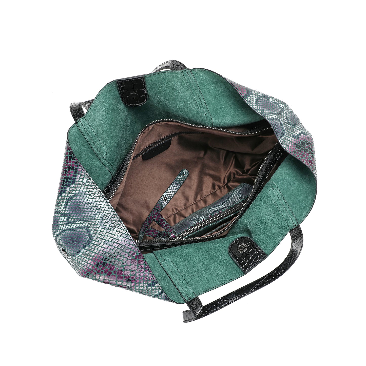 Large Python Print Leather Tote