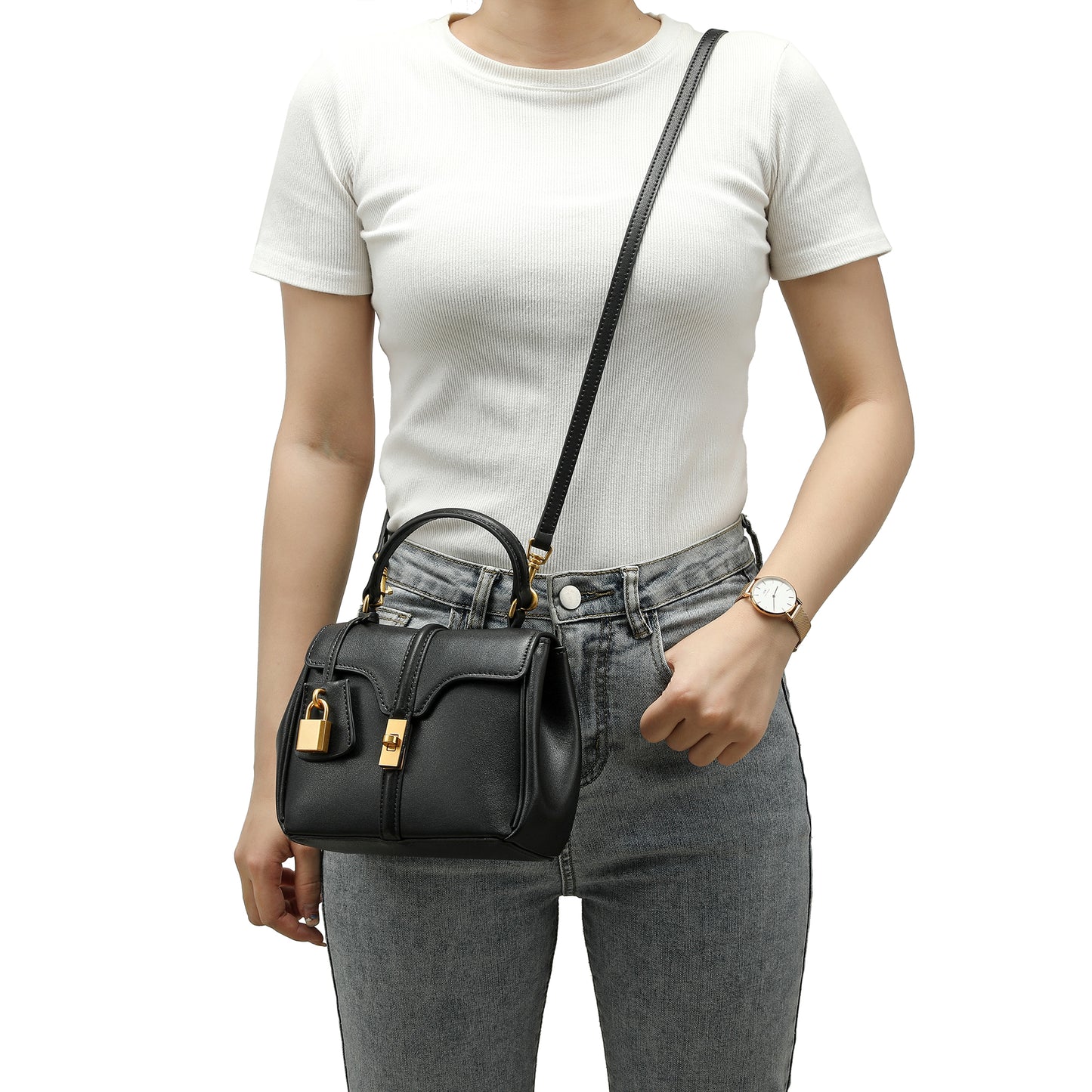 Smooth Leather Top-handle Shoulder Bag