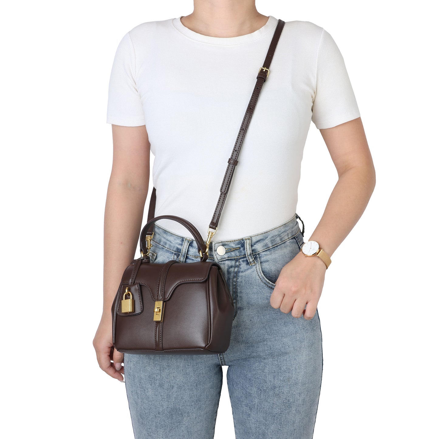 Smooth Leather Top-handle Shoulder Bag