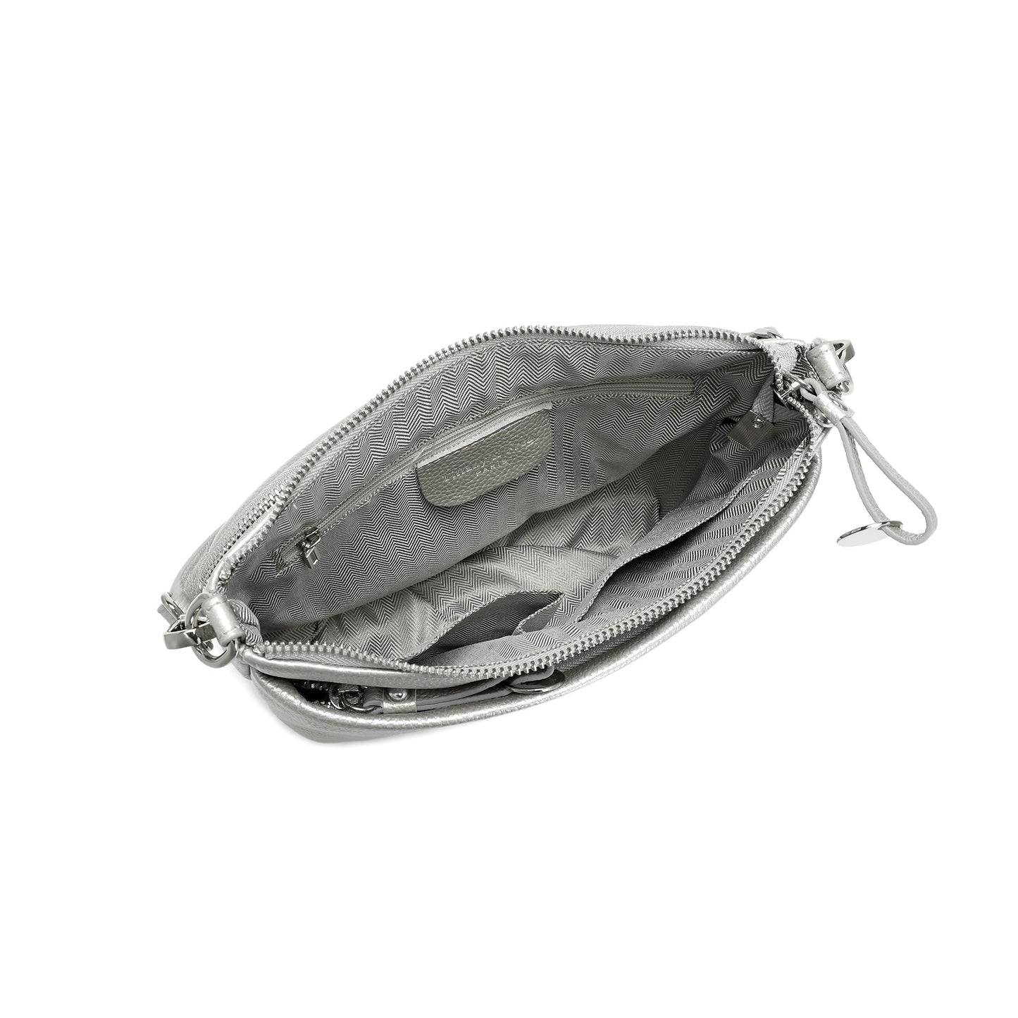 Metallic Leather Double Zip Crossbody Bag