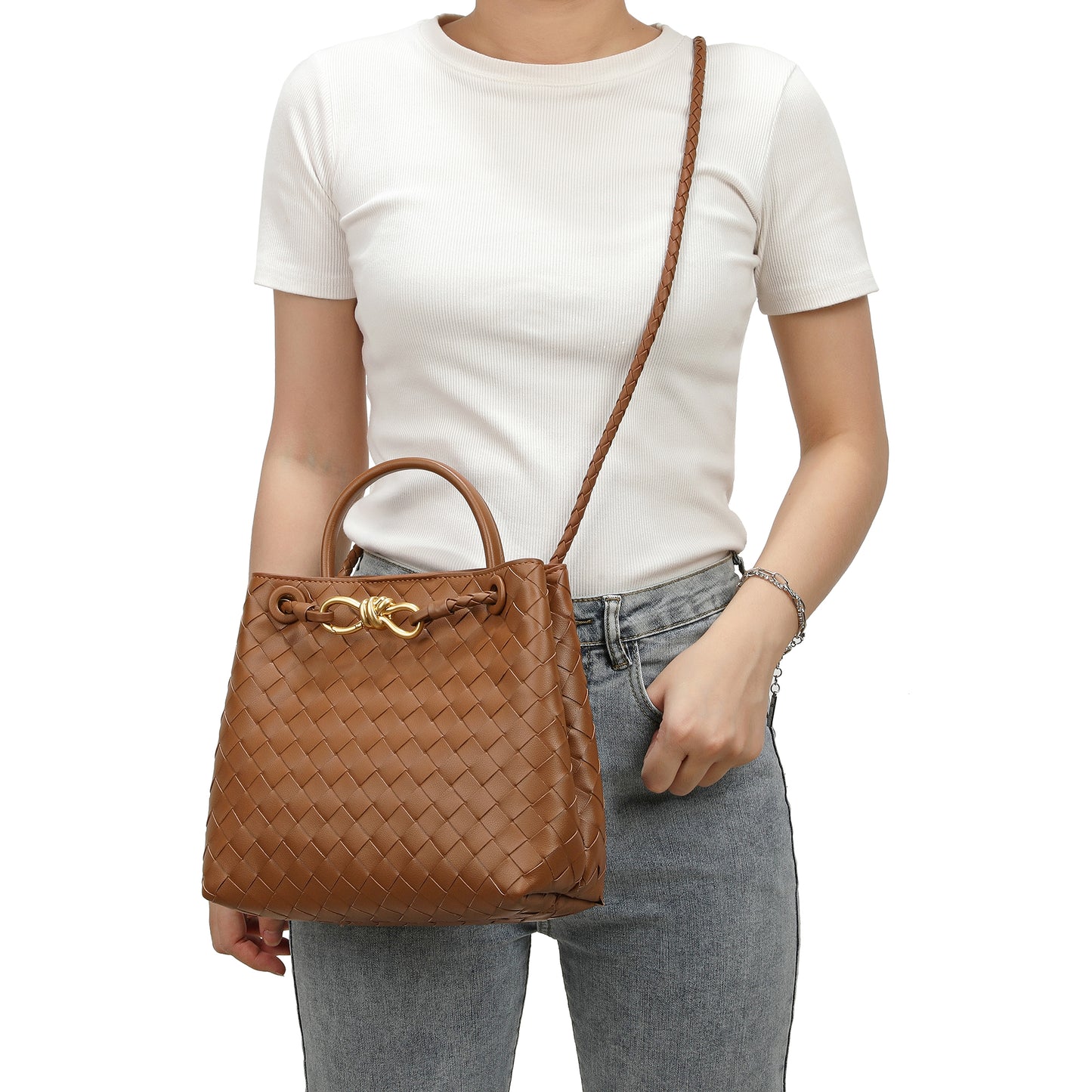 Woven Leather Top-handle/ Shoulder Bag