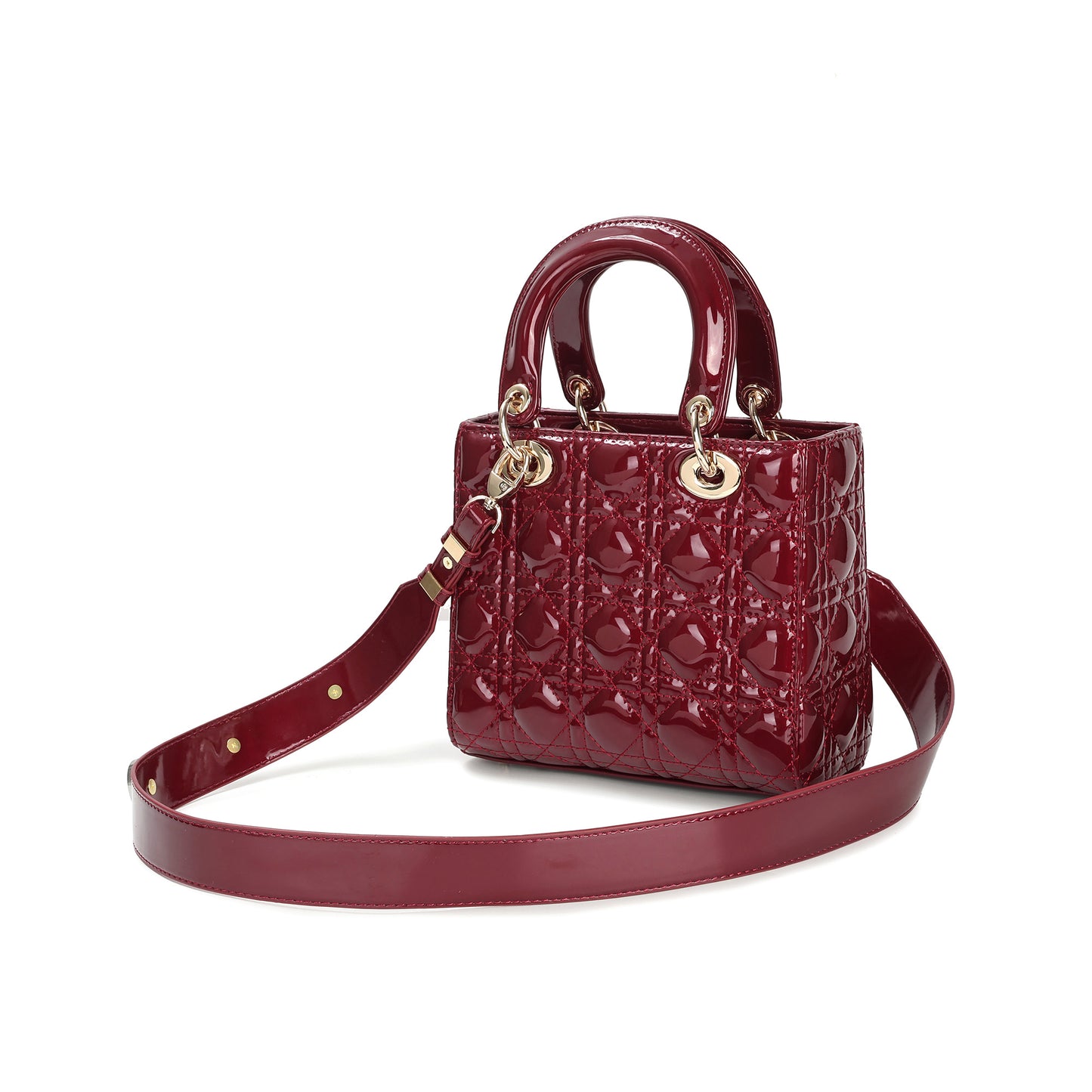 Patent Quilted Leather Mini Tote with Top Handles