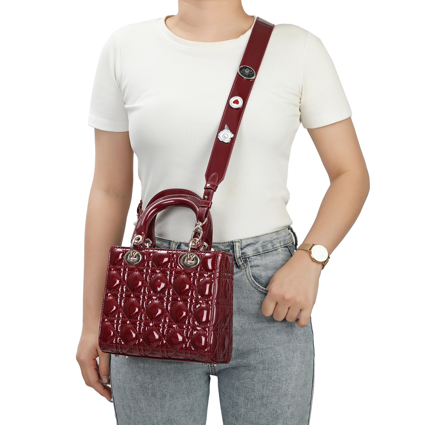 Patent Quilted Leather Mini Tote with Top Handles