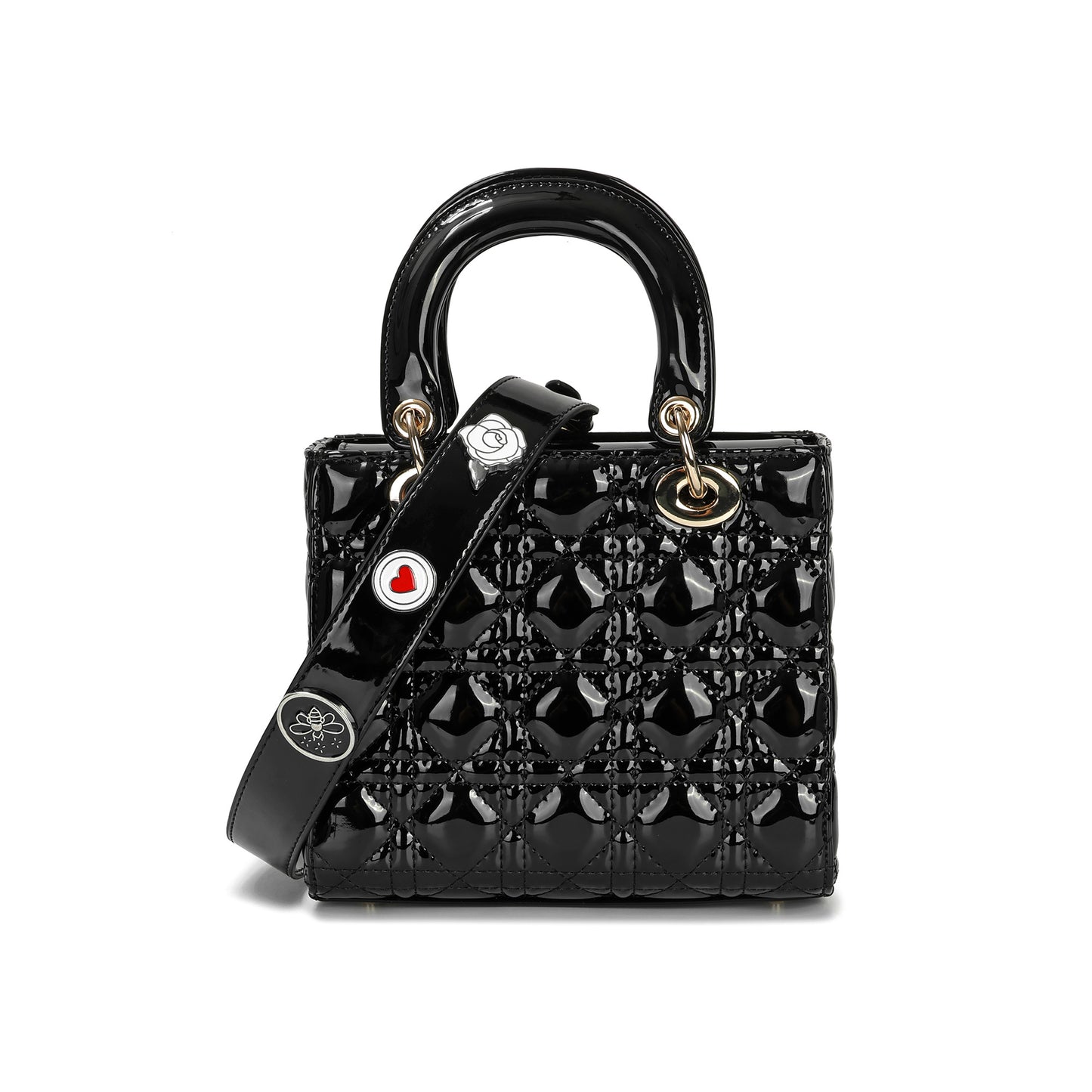 Patent Quilted Leather Mini Tote with Top Handles