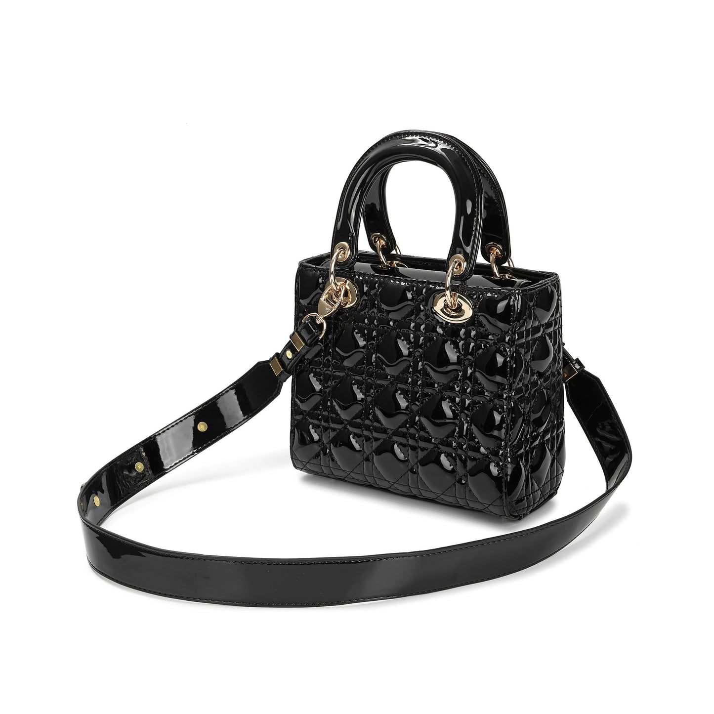 Patent Quilted Leather Mini Tote with Top Handles
