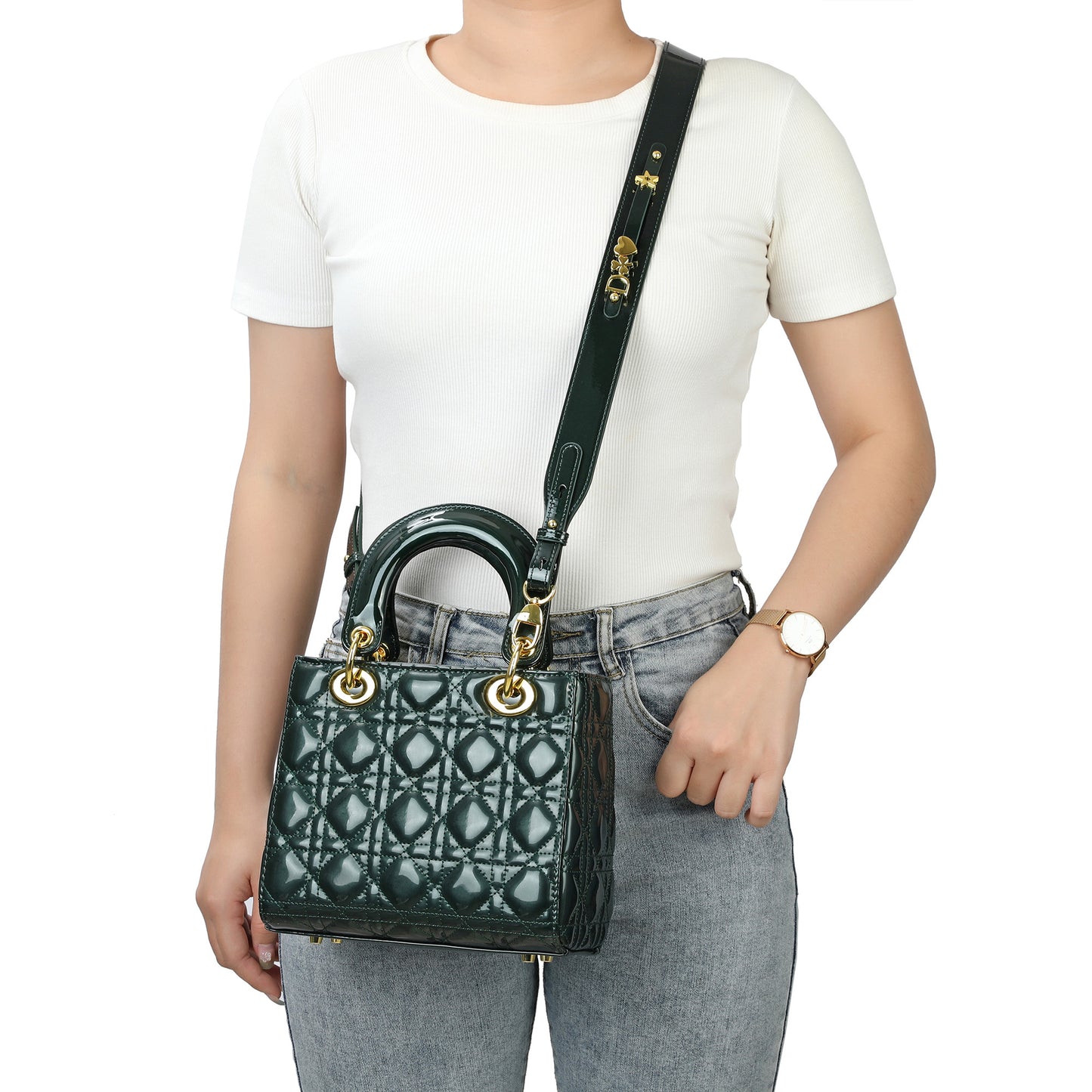 Patent Quilted Leather Mini Tote with Top Handles