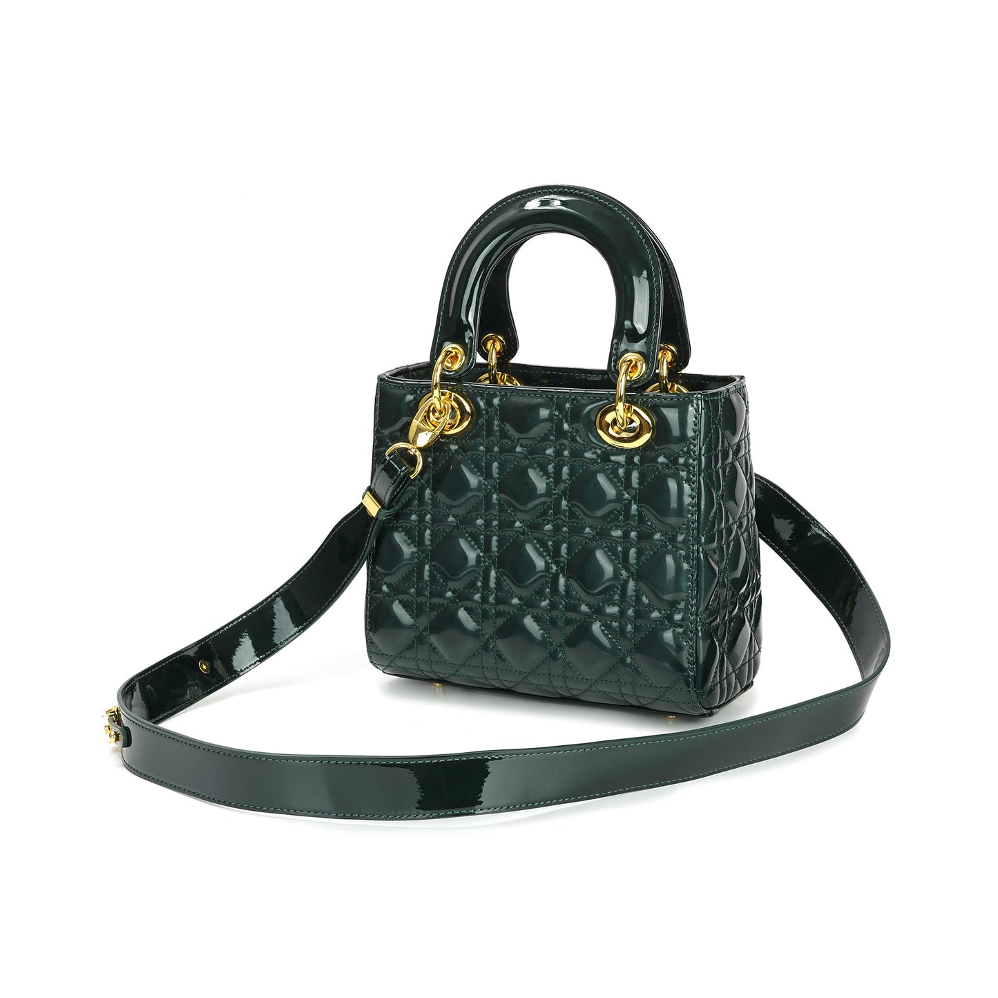 Patent Quilted Leather Mini Tote with Top Handles