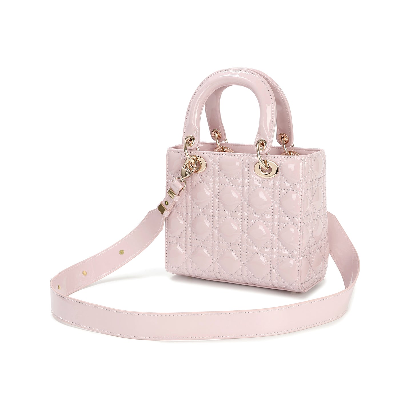 Patent Quilted Leather Mini Tote with Top Handles