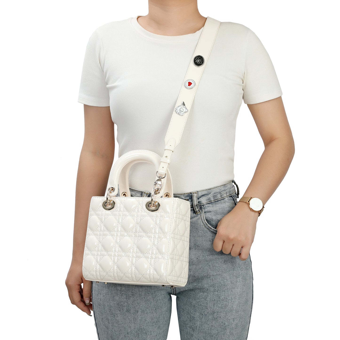 Patent Quilted Leather Mini Tote with Top Handles