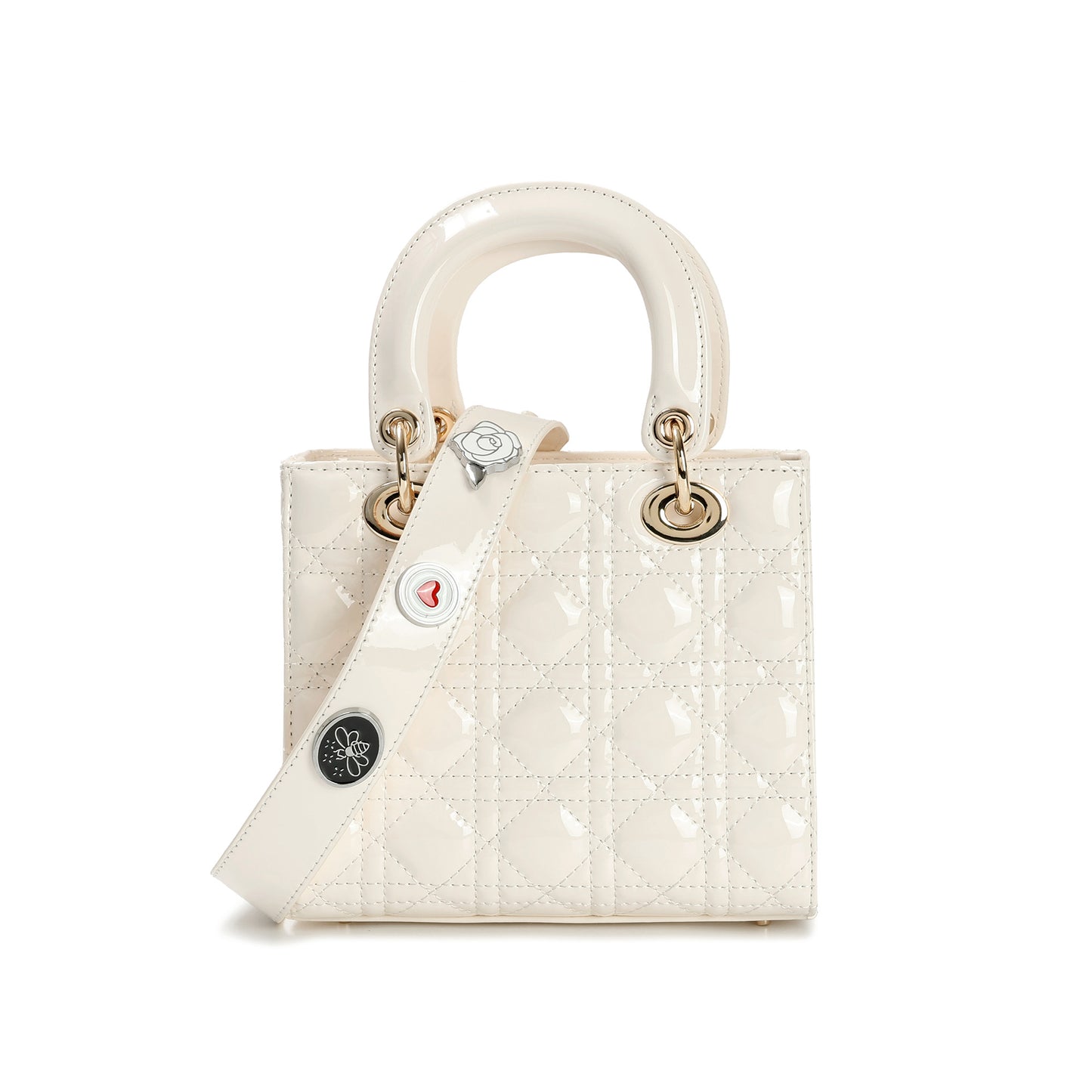 Patent Quilted Leather Mini Tote with Top Handles