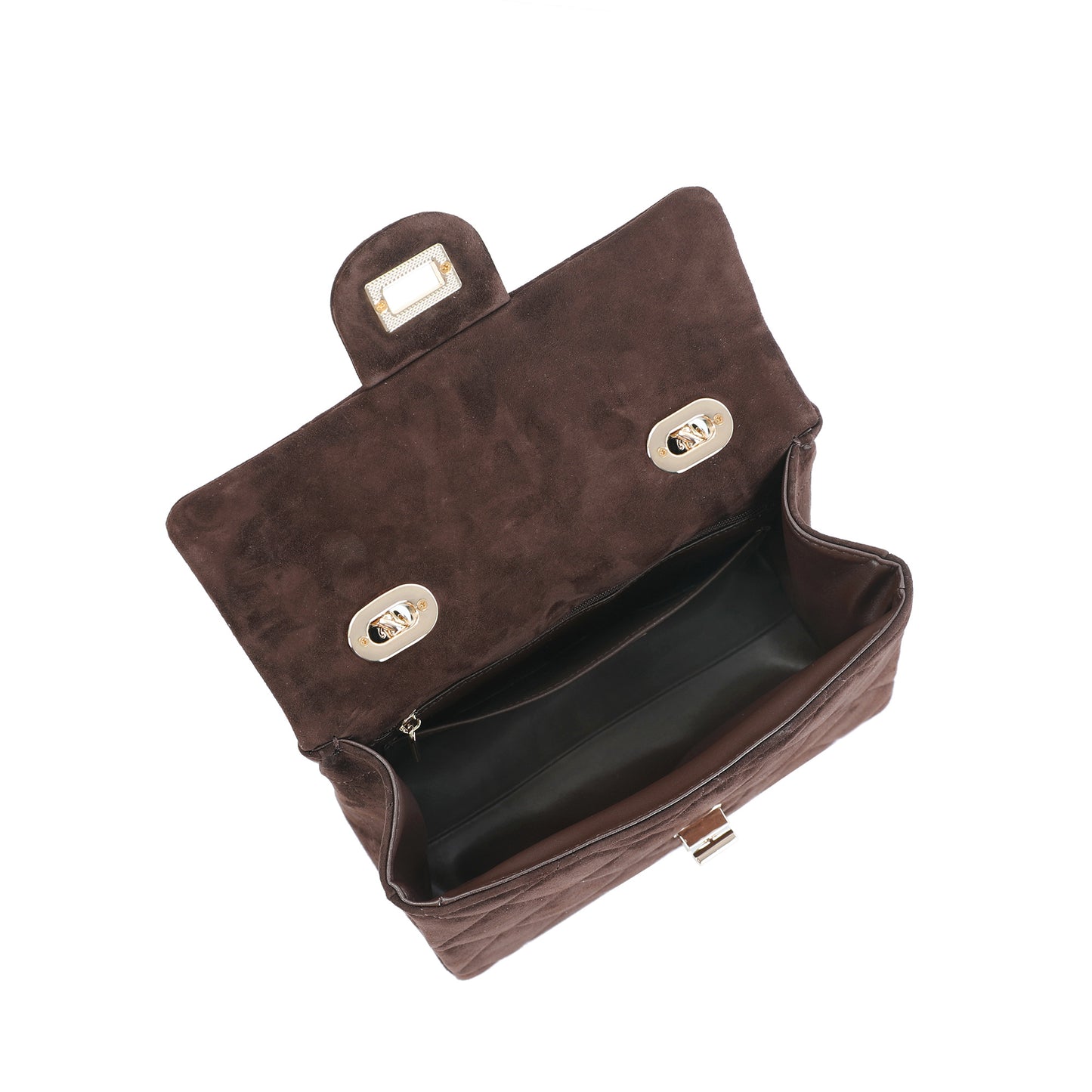 Quilted Suede Top Handle Bag with Chain Strap