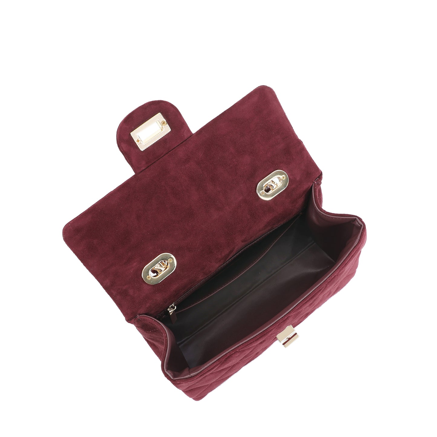 Quilted Suede Top Handle Bag with Chain Strap