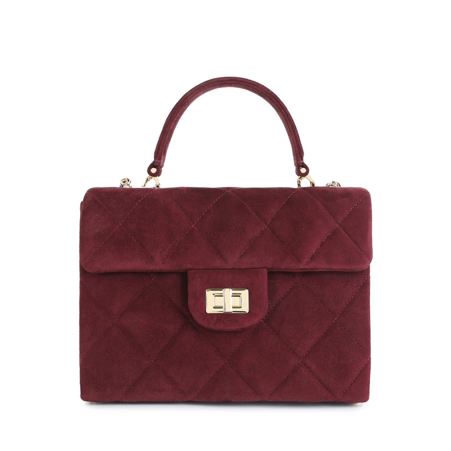 Quilted Suede Top Handle Bag with Chain Strap