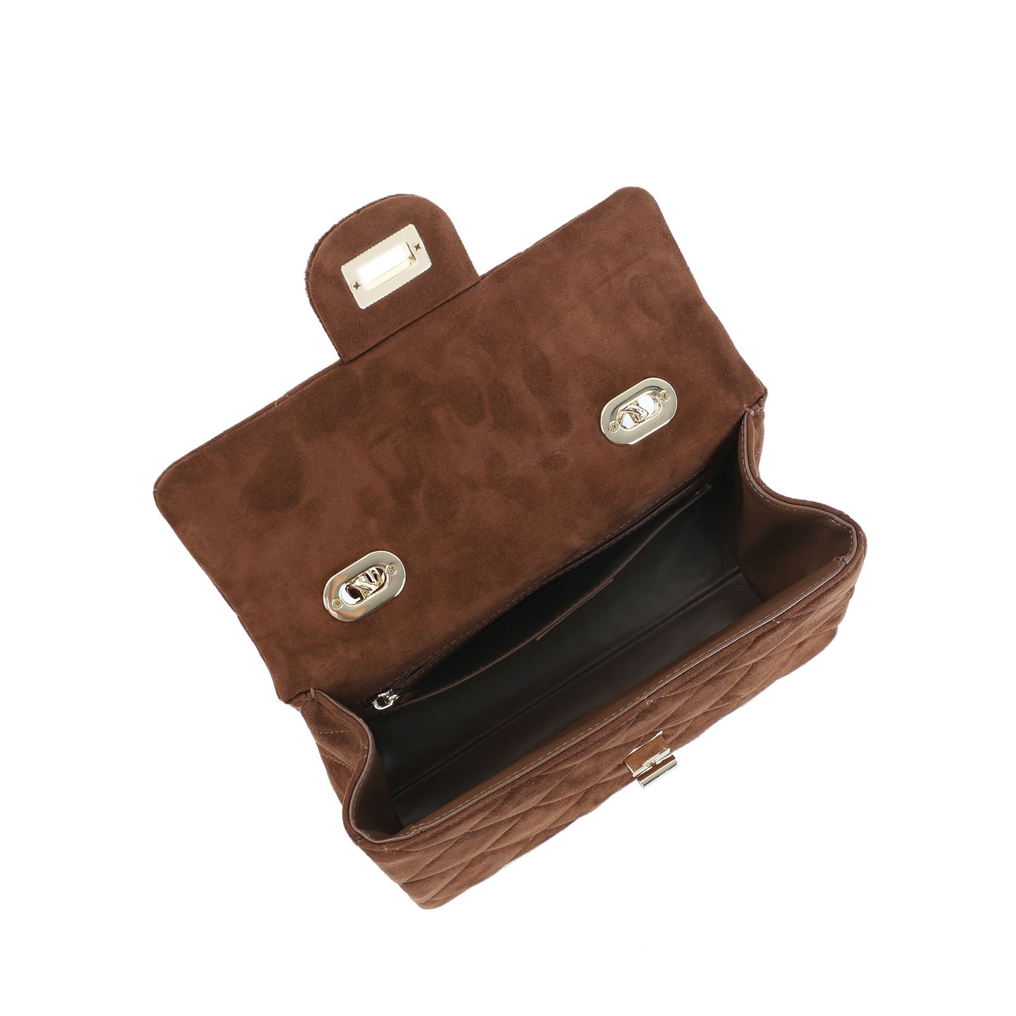 Quilted Suede Top Handle Bag with Chain Strap