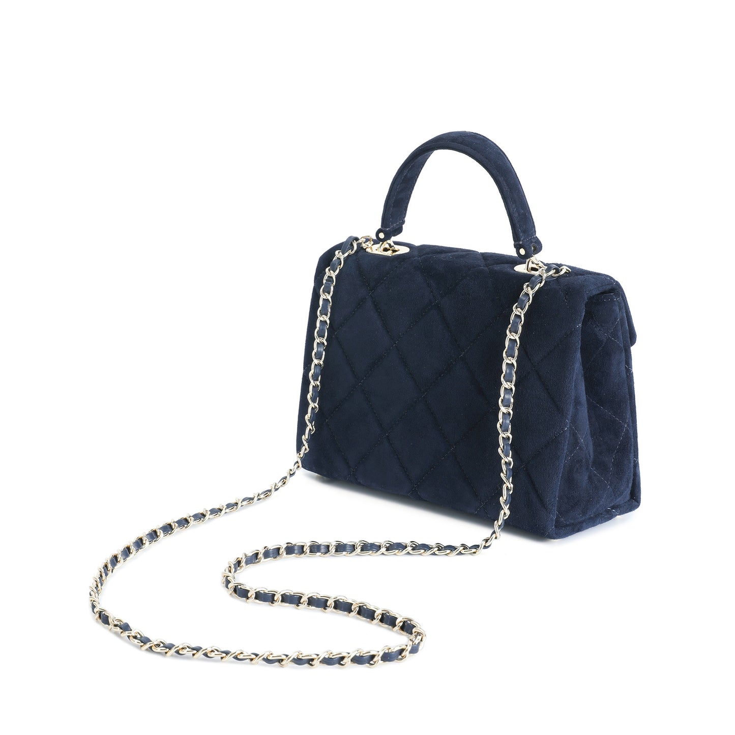 Quilted Suede Top Handle Bag with Chain Strap
