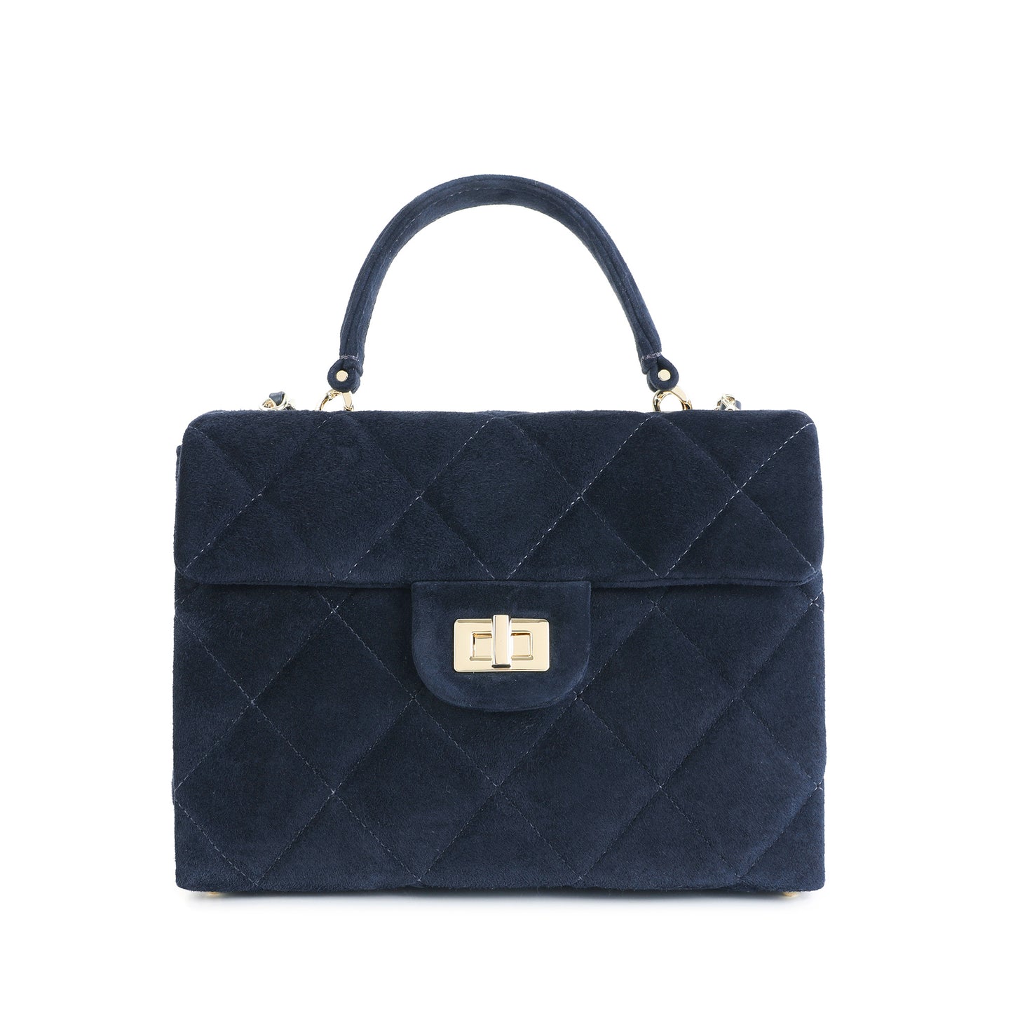 Quilted Suede Top Handle Bag with Chain Strap