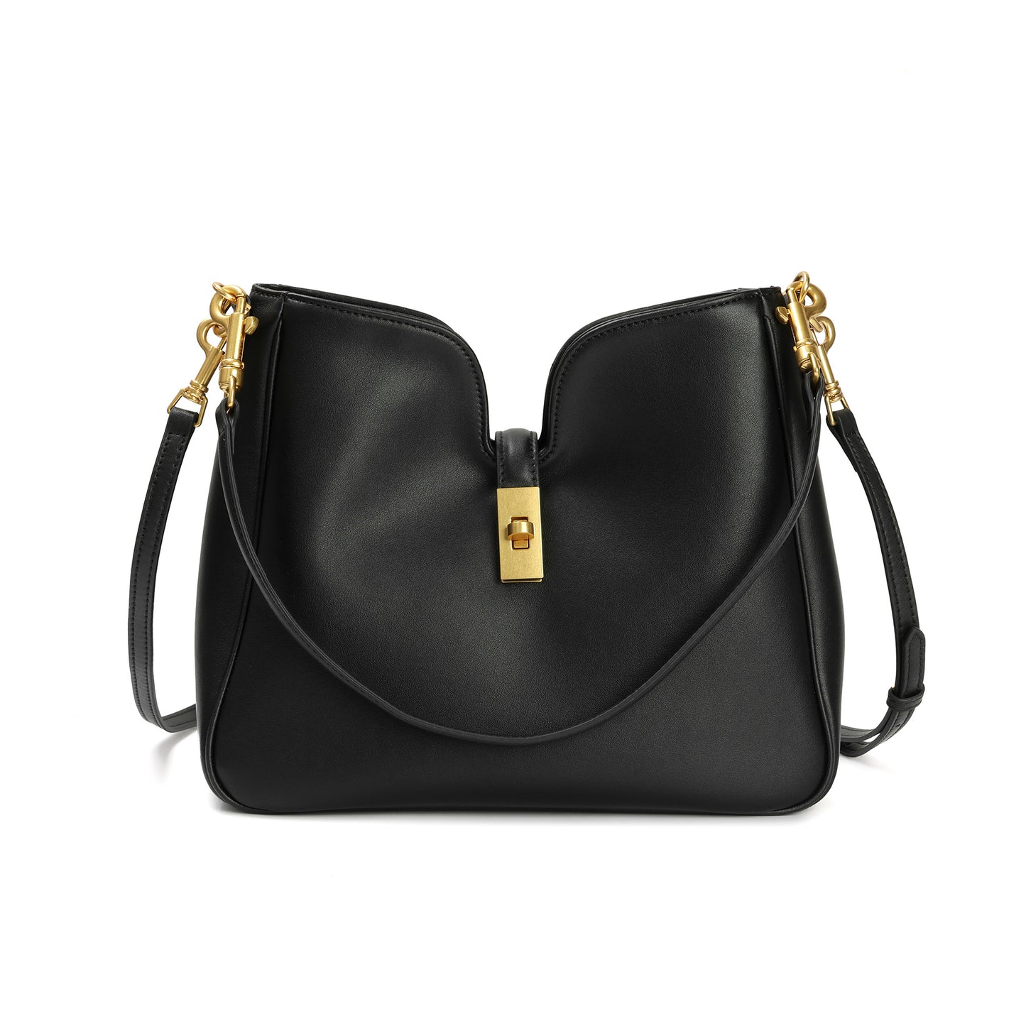 Leather Shoulder Bag with Lock Detail
