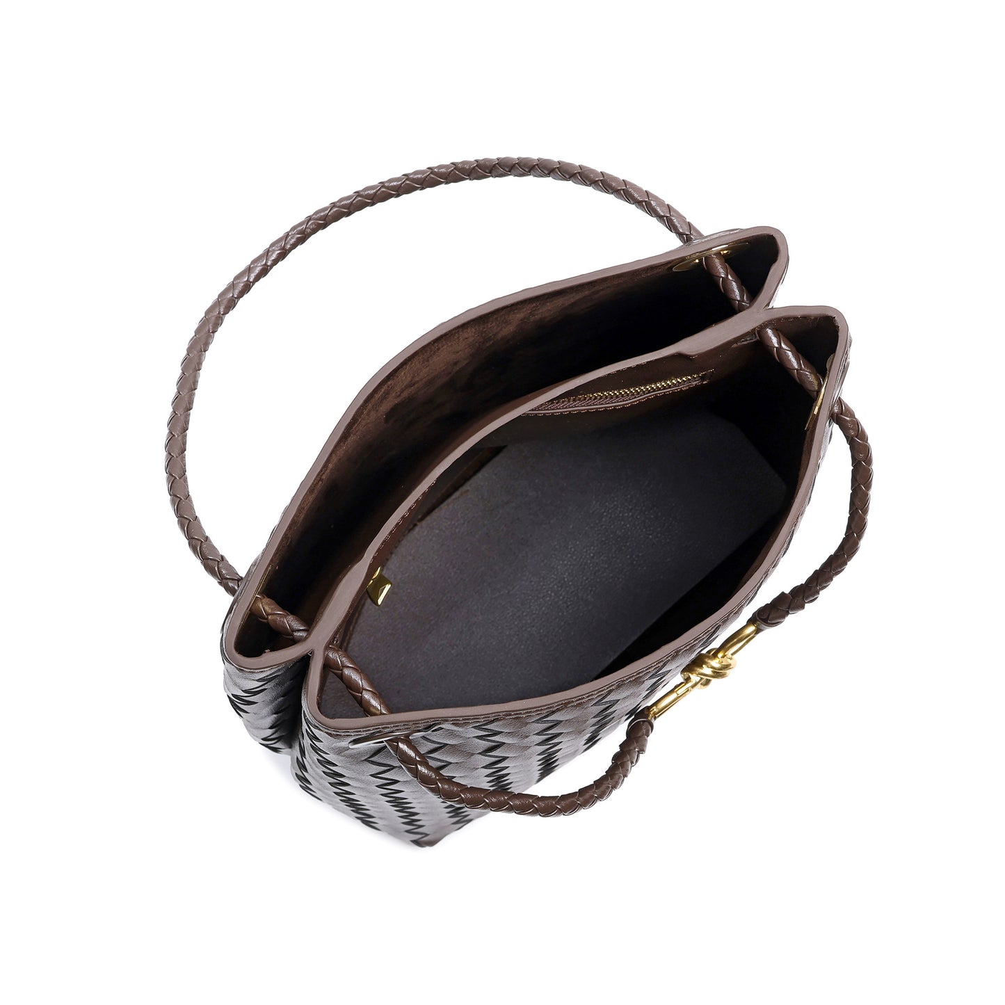 Woven Leather Bucket Shoulder Bag with Adjustable Strap