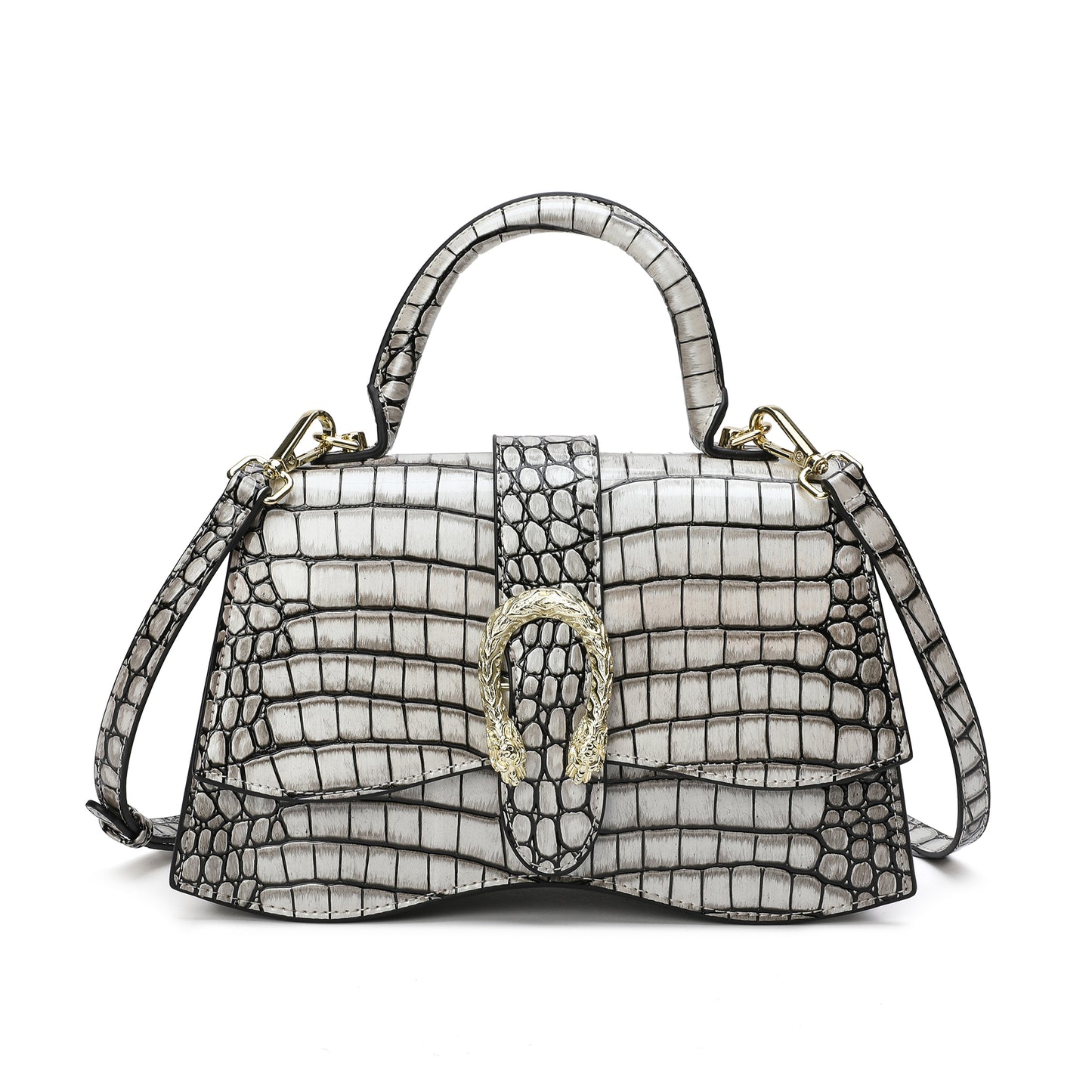 Tiffany & Fred Croc-pattern Printed Leather Satchel