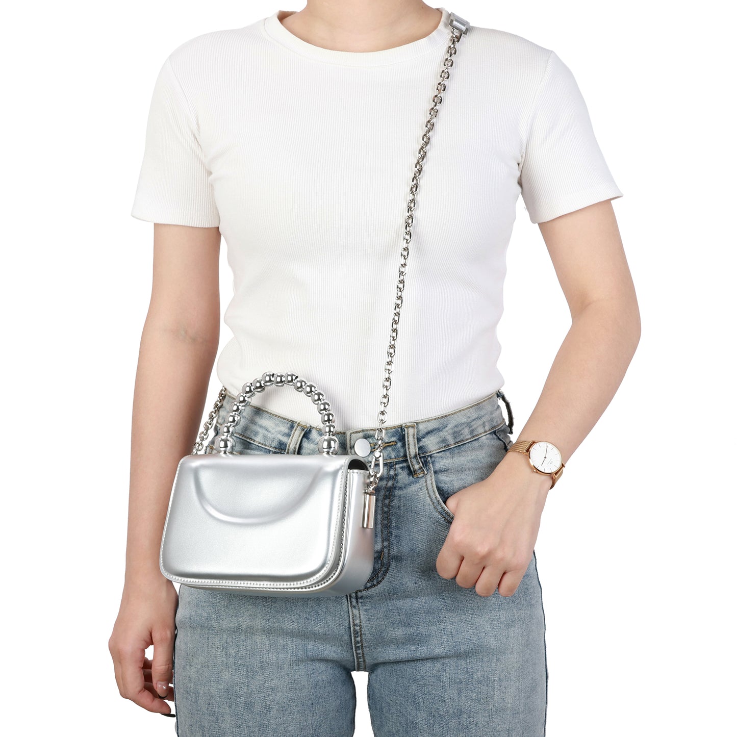 High Gloss Calf Leather Top-Handle Crossbody Bag