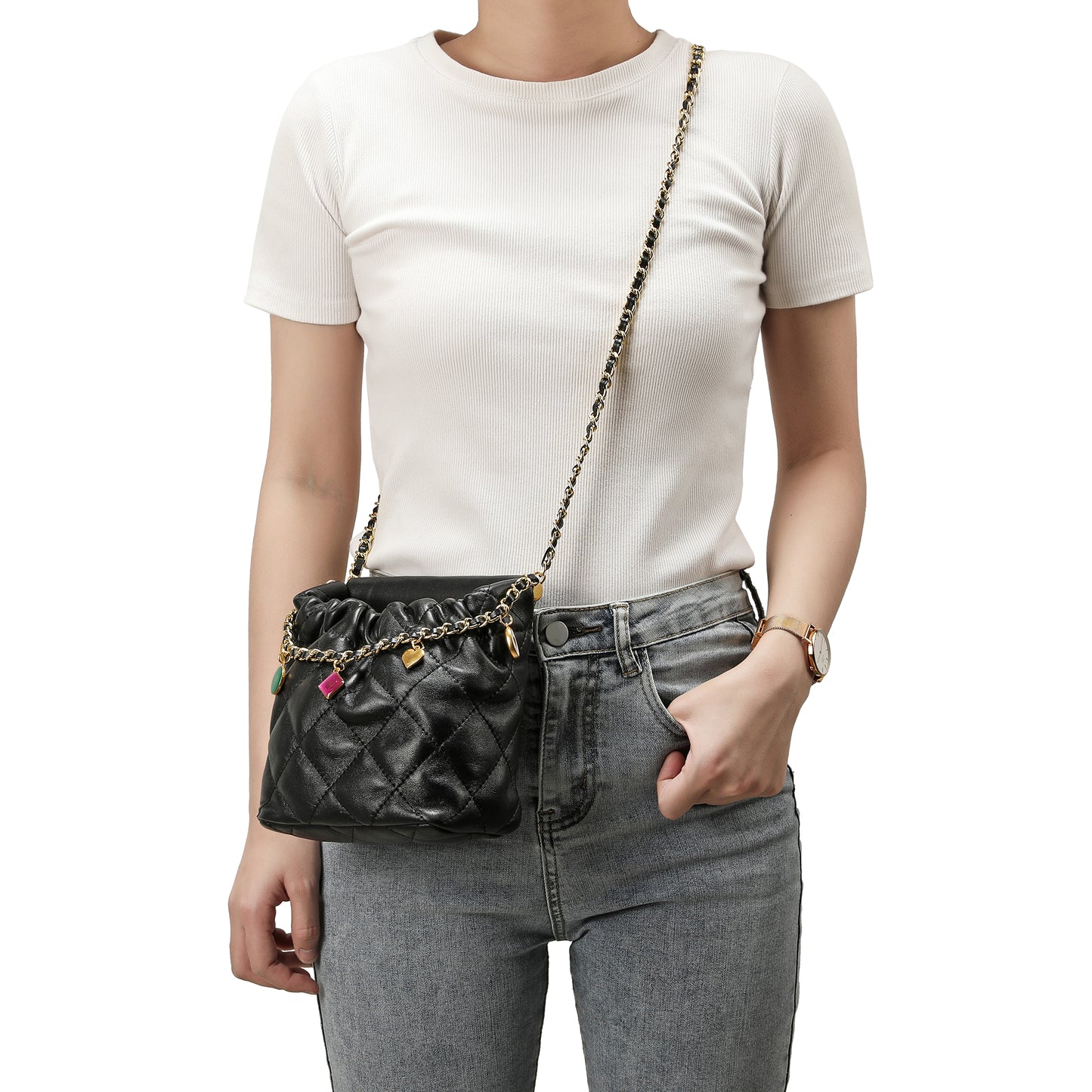 Tiffany & Fred Quilted Sheepskin Leather Crossbody