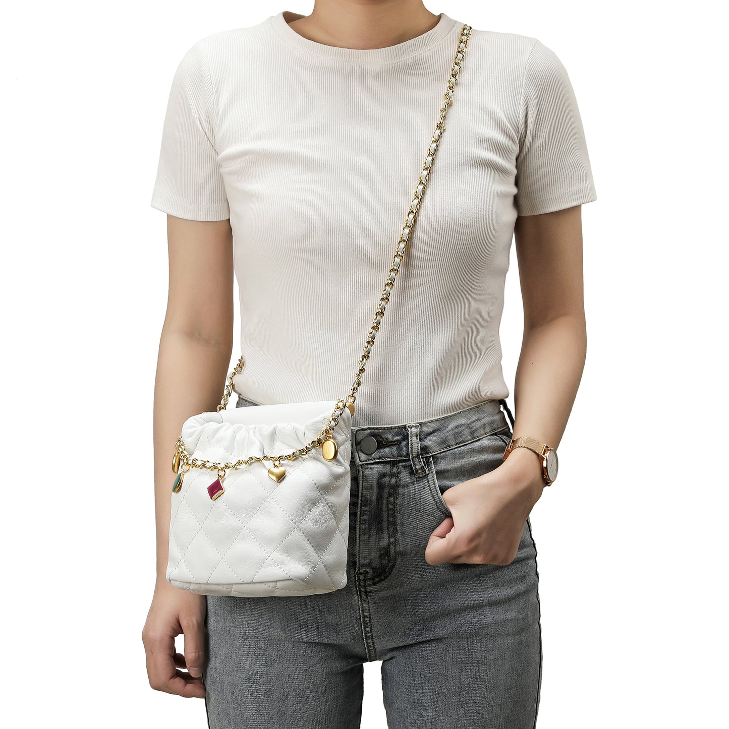 Tiffany & Fred Quilted Sheepskin Leather Crossbody