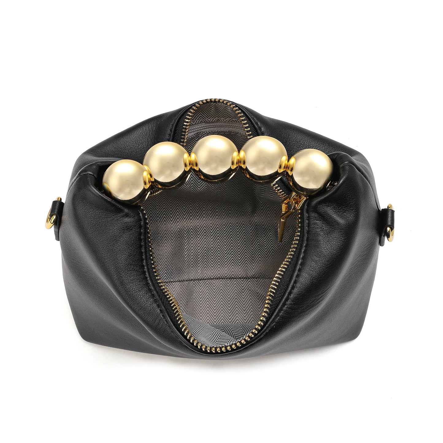 Tiffany & Fred Lambskin Mini Shoulder Bag with Gold Bead Handle