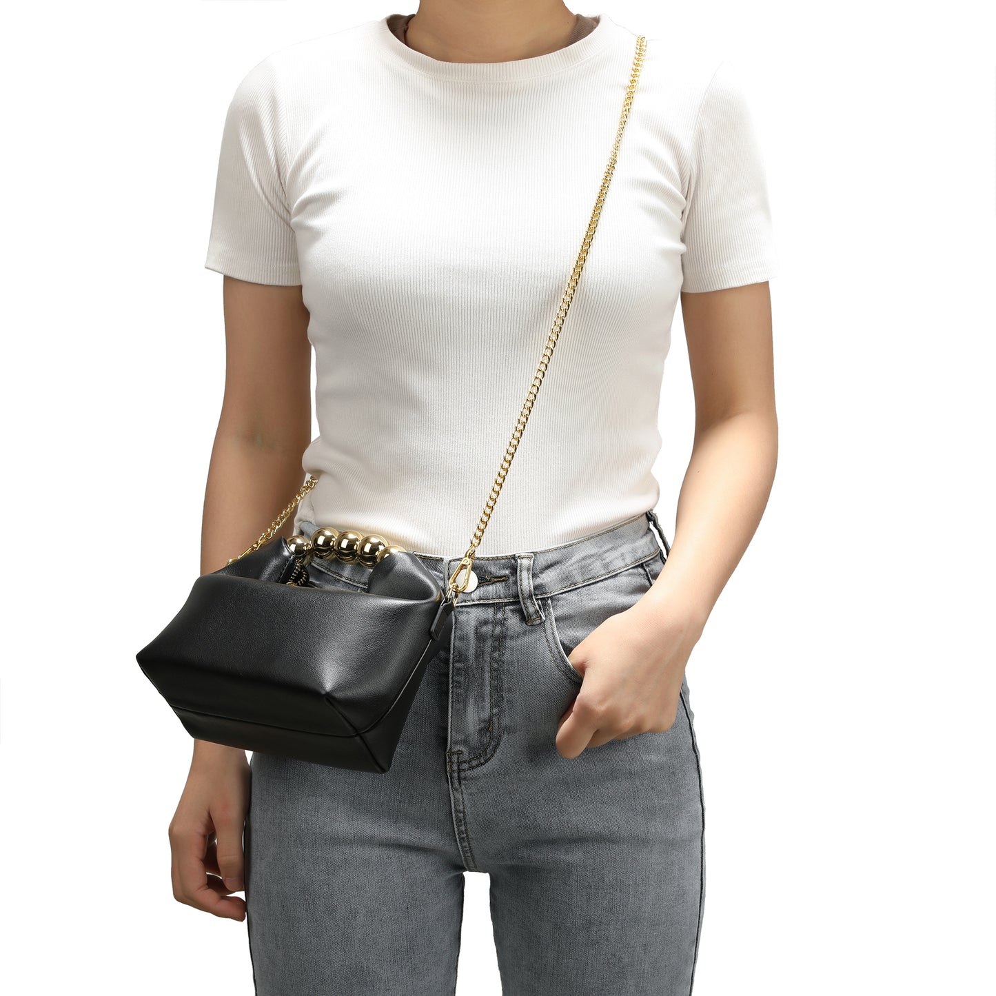Tiffany & Fred Lambskin Mini Shoulder Bag with Gold Bead Handle