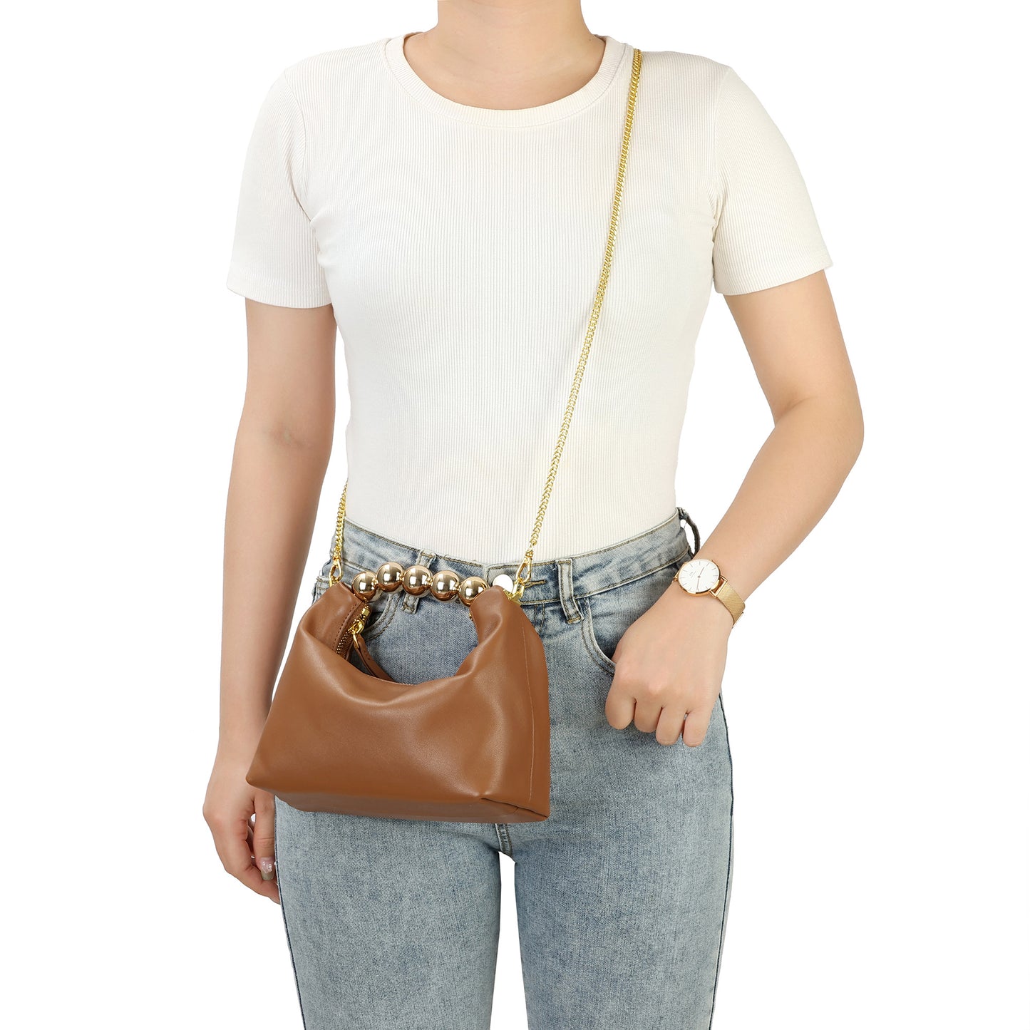 Tiffany & Fred Lambskin Mini Shoulder Bag with Gold Bead Handle