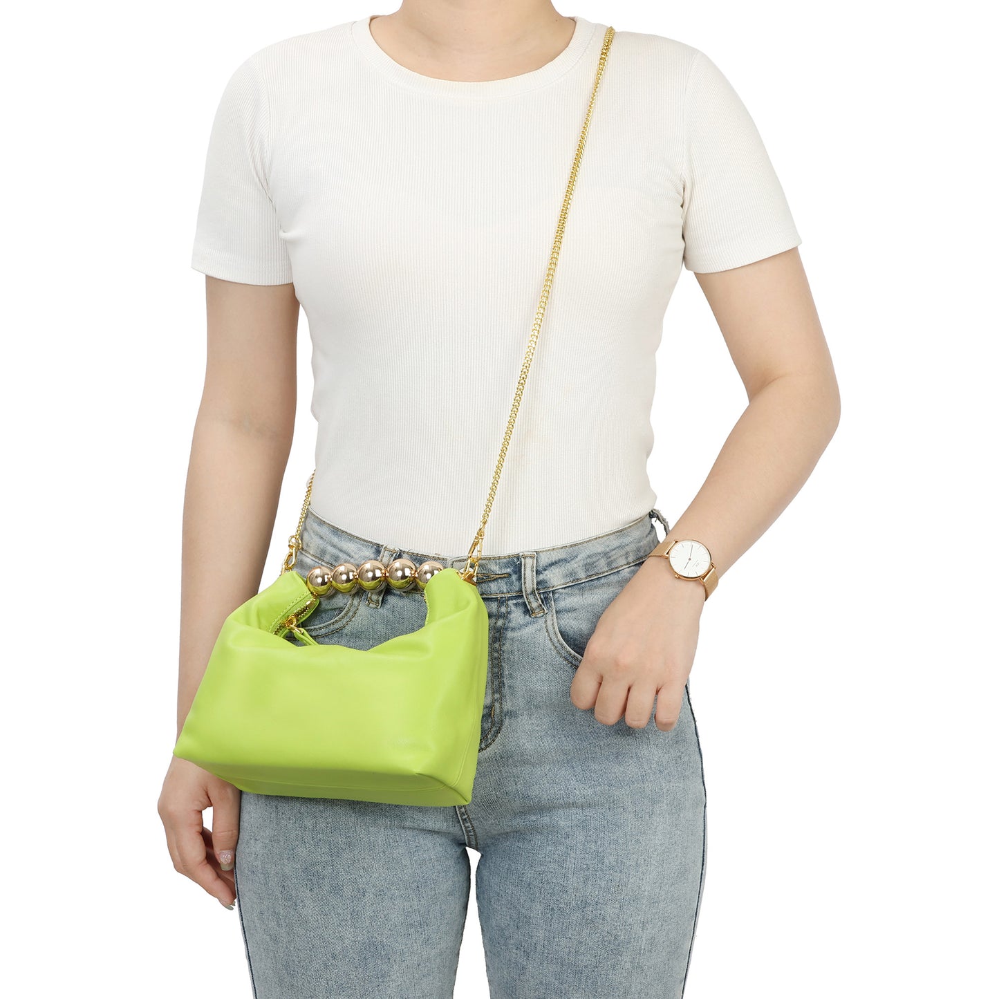 Tiffany & Fred Lambskin Mini Shoulder Bag with Gold Bead Handle