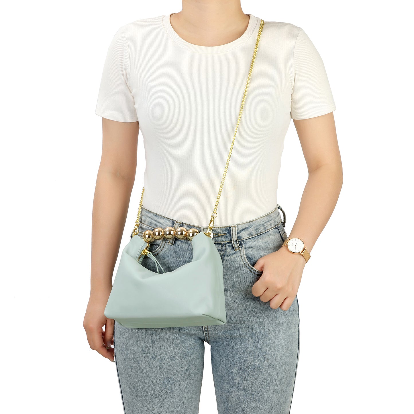 Tiffany & Fred Lambskin Mini Shoulder Bag with Gold Bead Handle