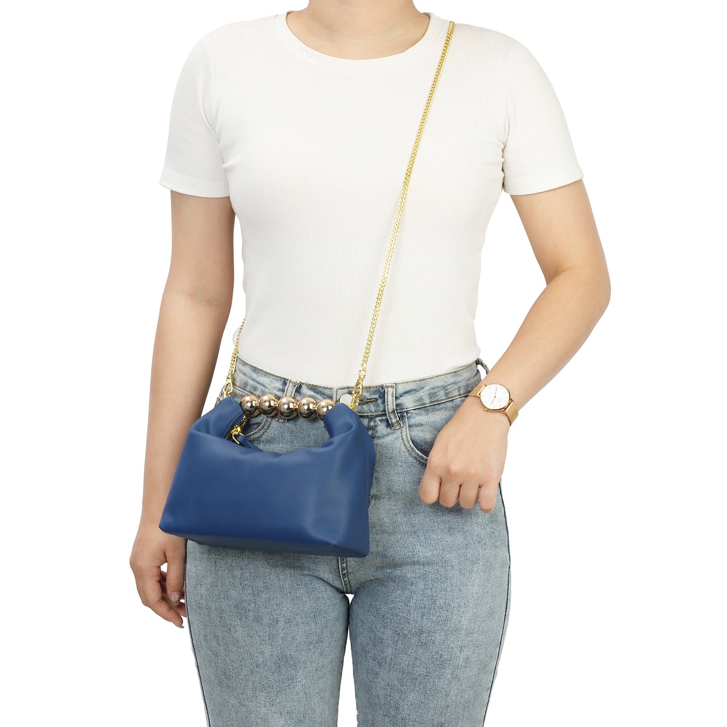 Tiffany & Fred Lambskin Mini Shoulder Bag with Gold Bead Handle