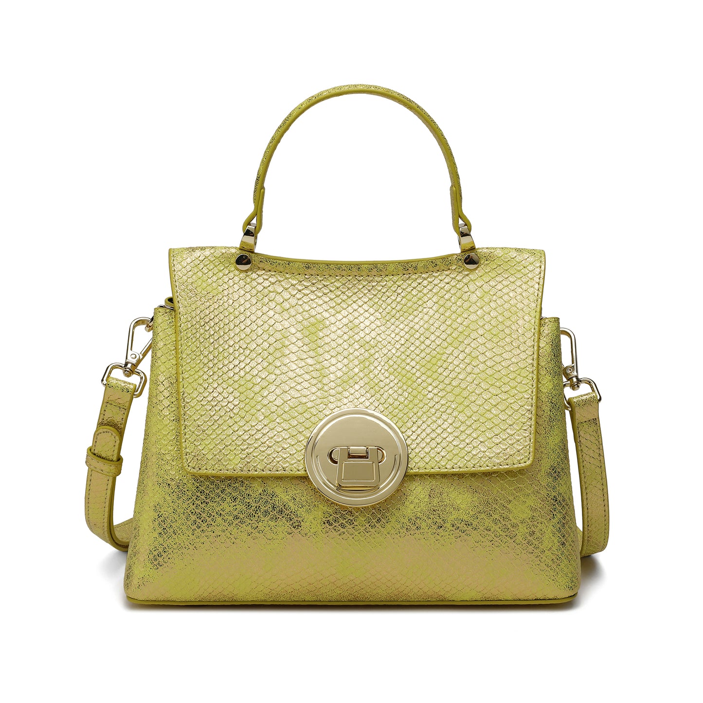 Snake Printed Leather Satchel Bag