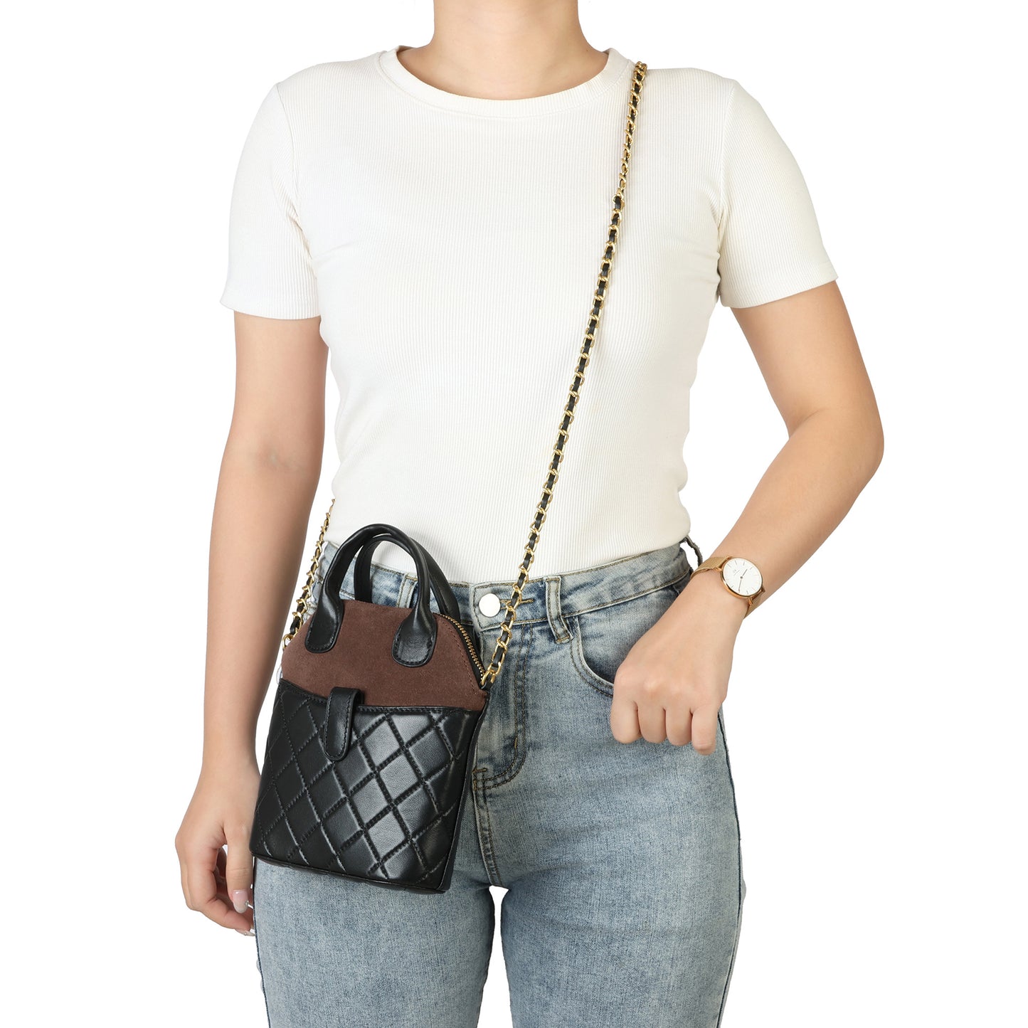 Quilted Leather Mini Tote with Chain Strap
