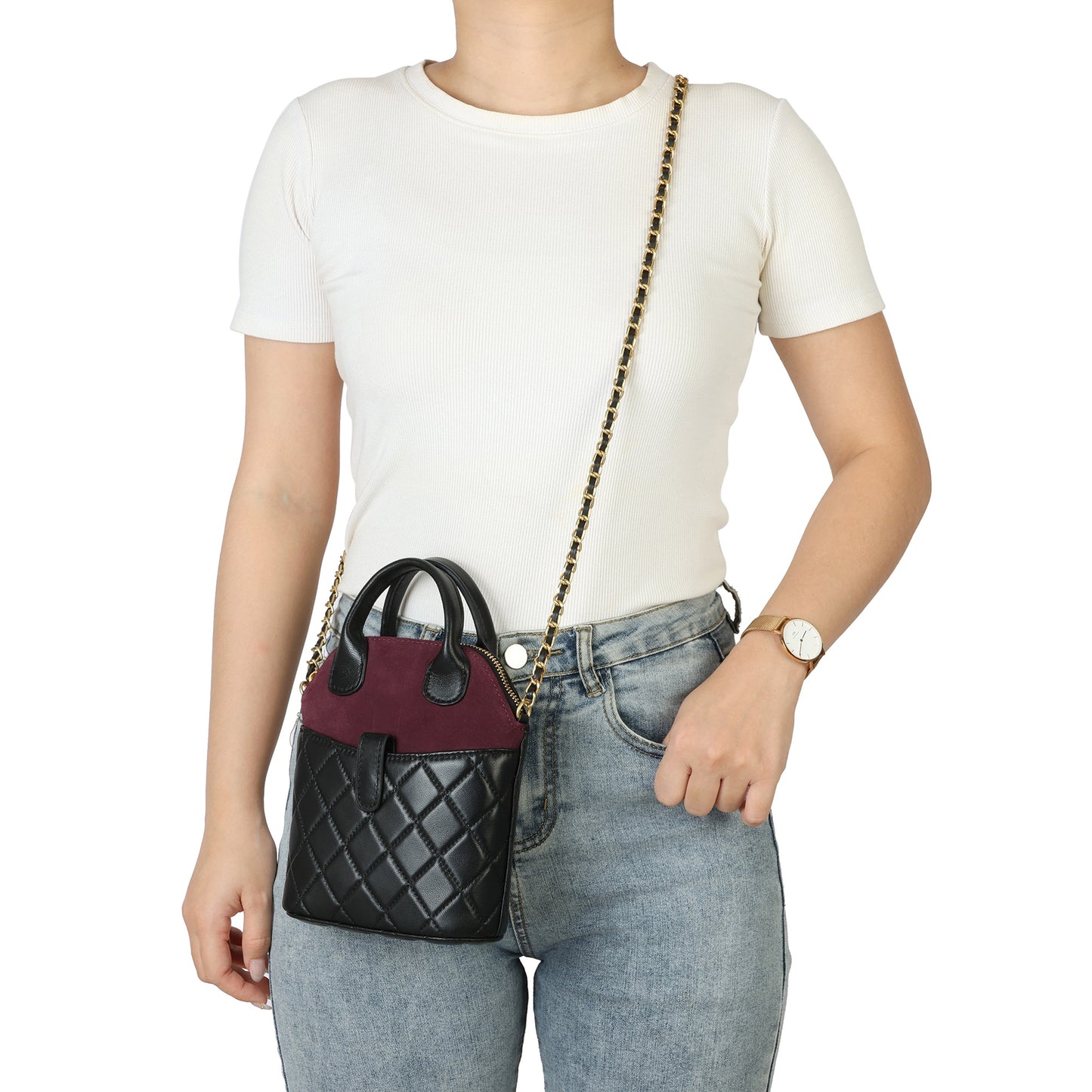 Quilted Leather Mini Tote with Chain Strap