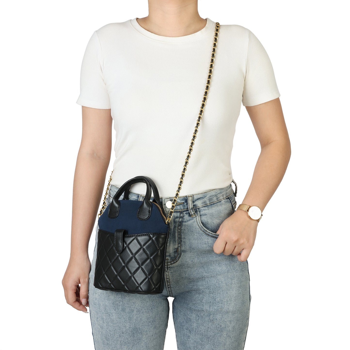 Quilted Leather Mini Tote with Chain Strap