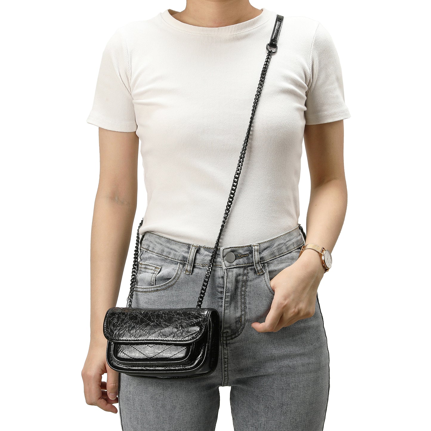 Tiffany & Fred Quilted Cracked Leather Crossbody Bag