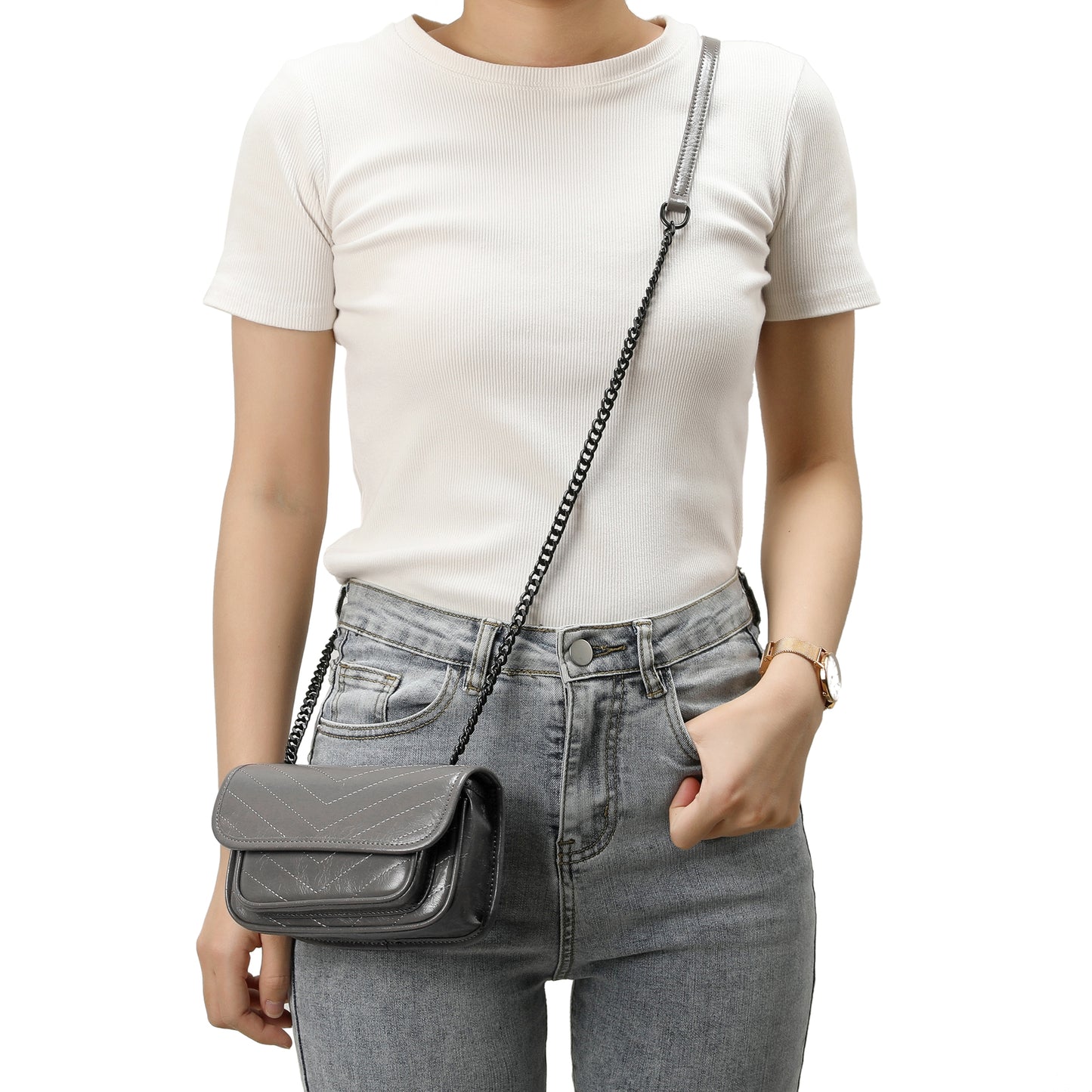 Tiffany & Fred Quilted Cracked Leather Crossbody Bag