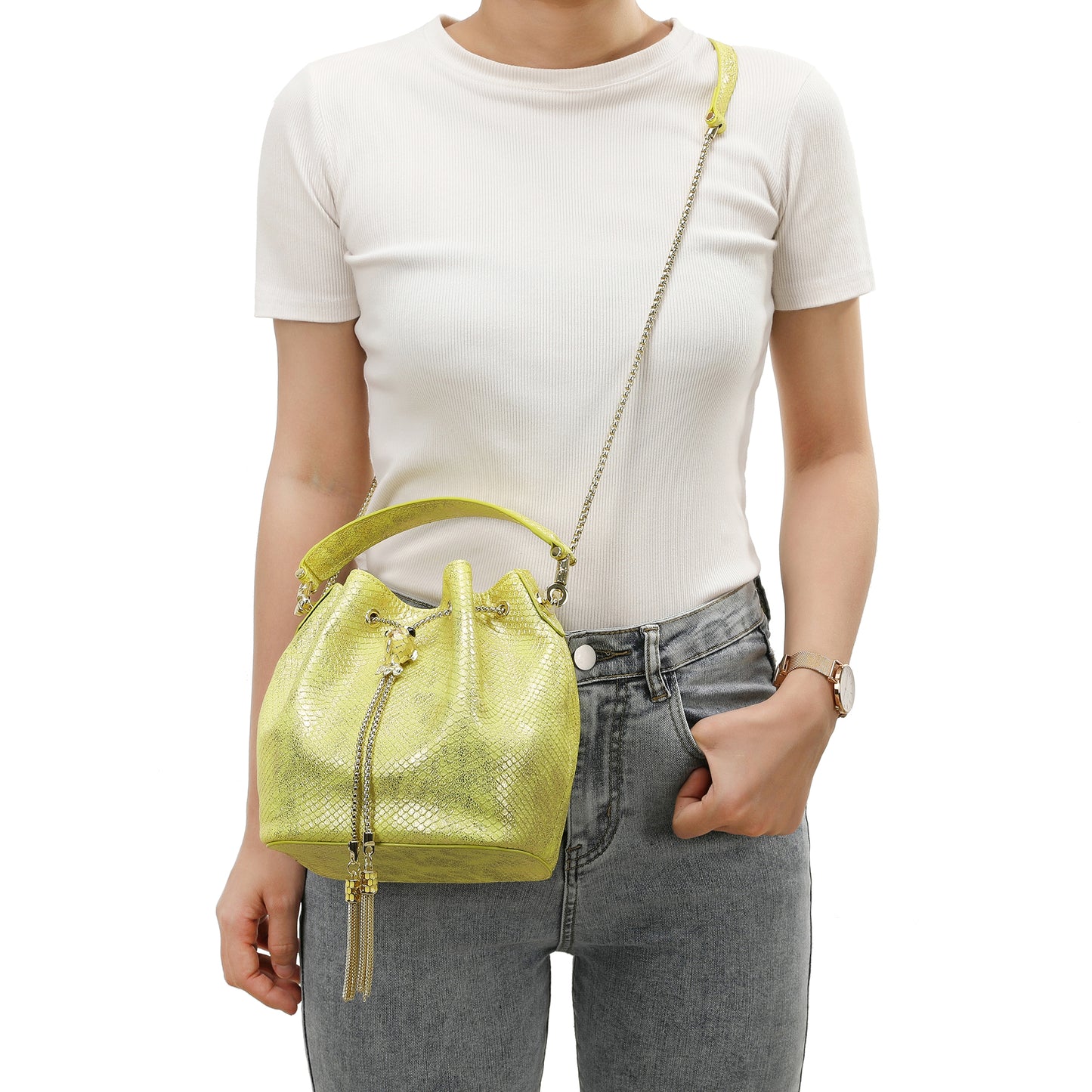 Tiffany & Fred Snake Pattern Leather Drawstring/ Shoulder Bag