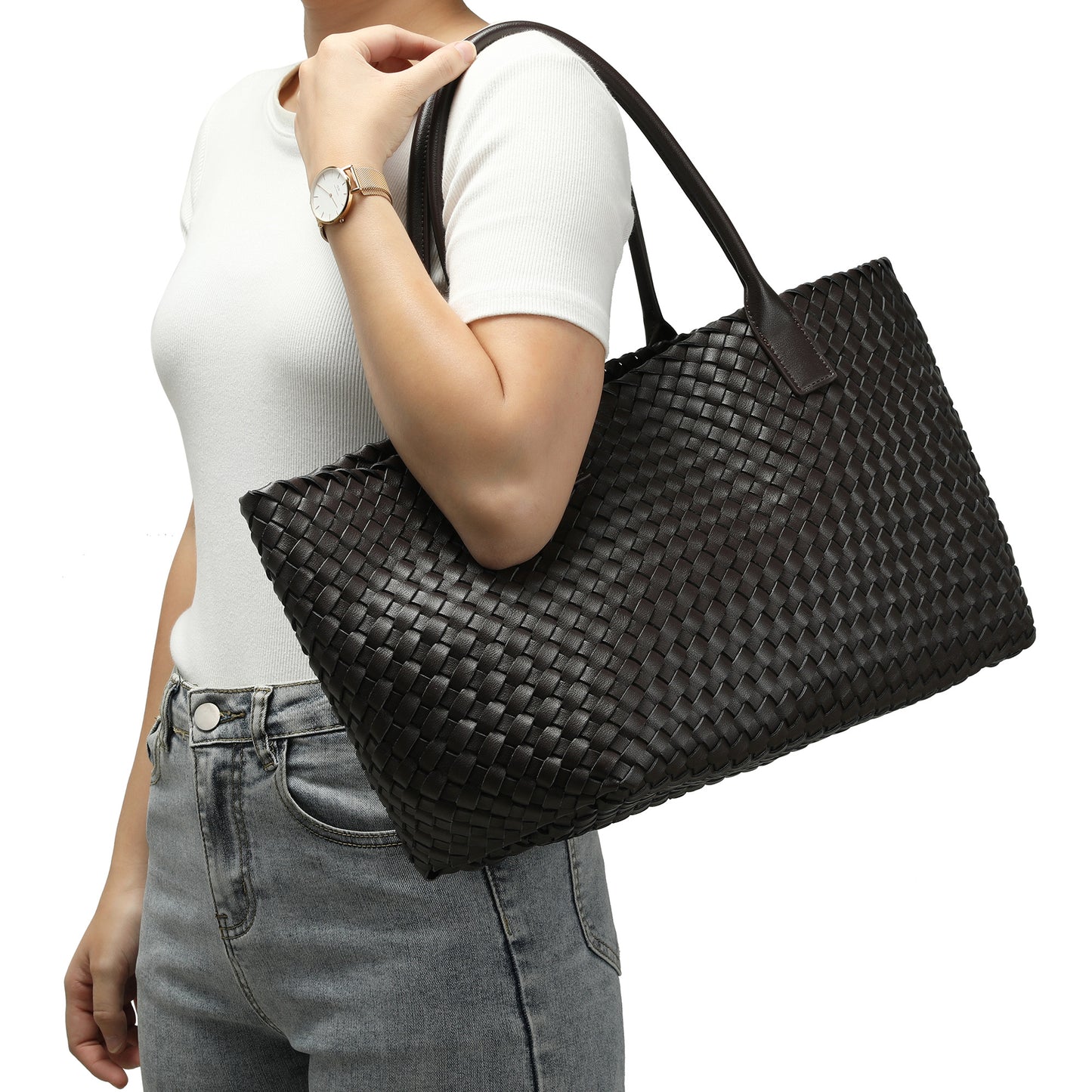Large Hand-Woven Leather Tote Bag