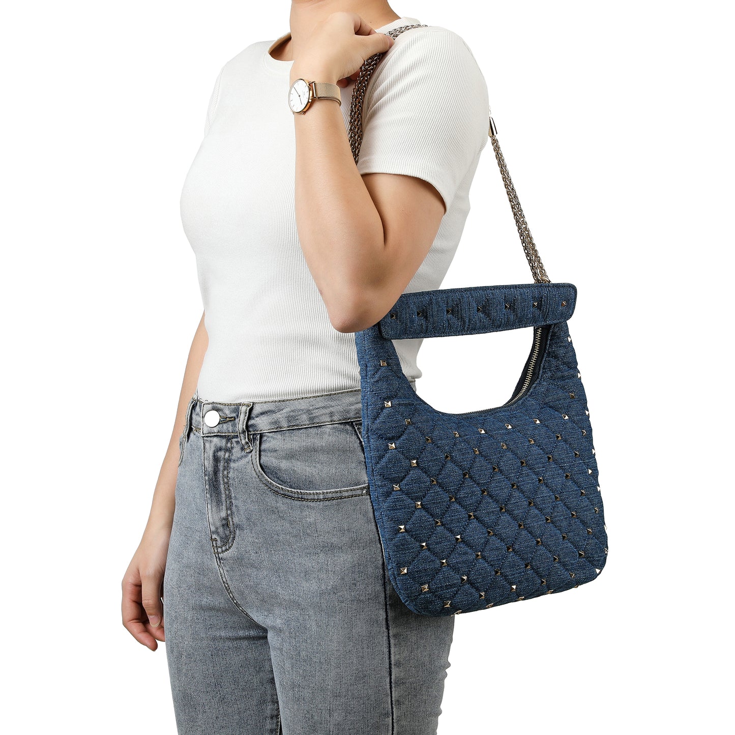 Studded Quilted Chain Shoulder Bag