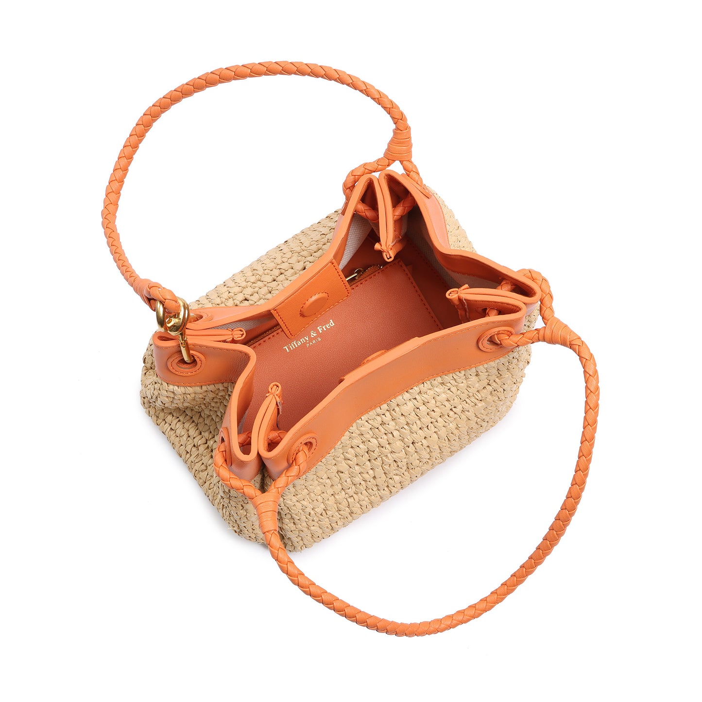 Woven Raffia & Leather Drawstring Shoulder Bag