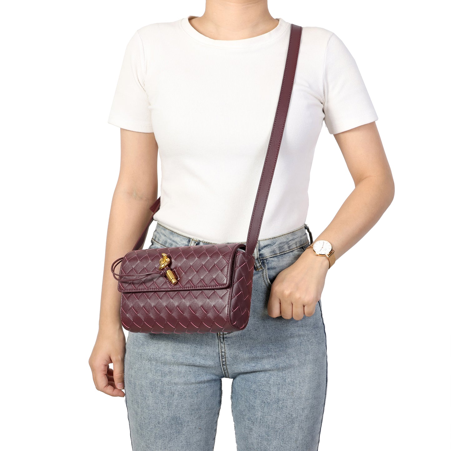 Hand-Woven Leather Clutch/Shoulder Bag