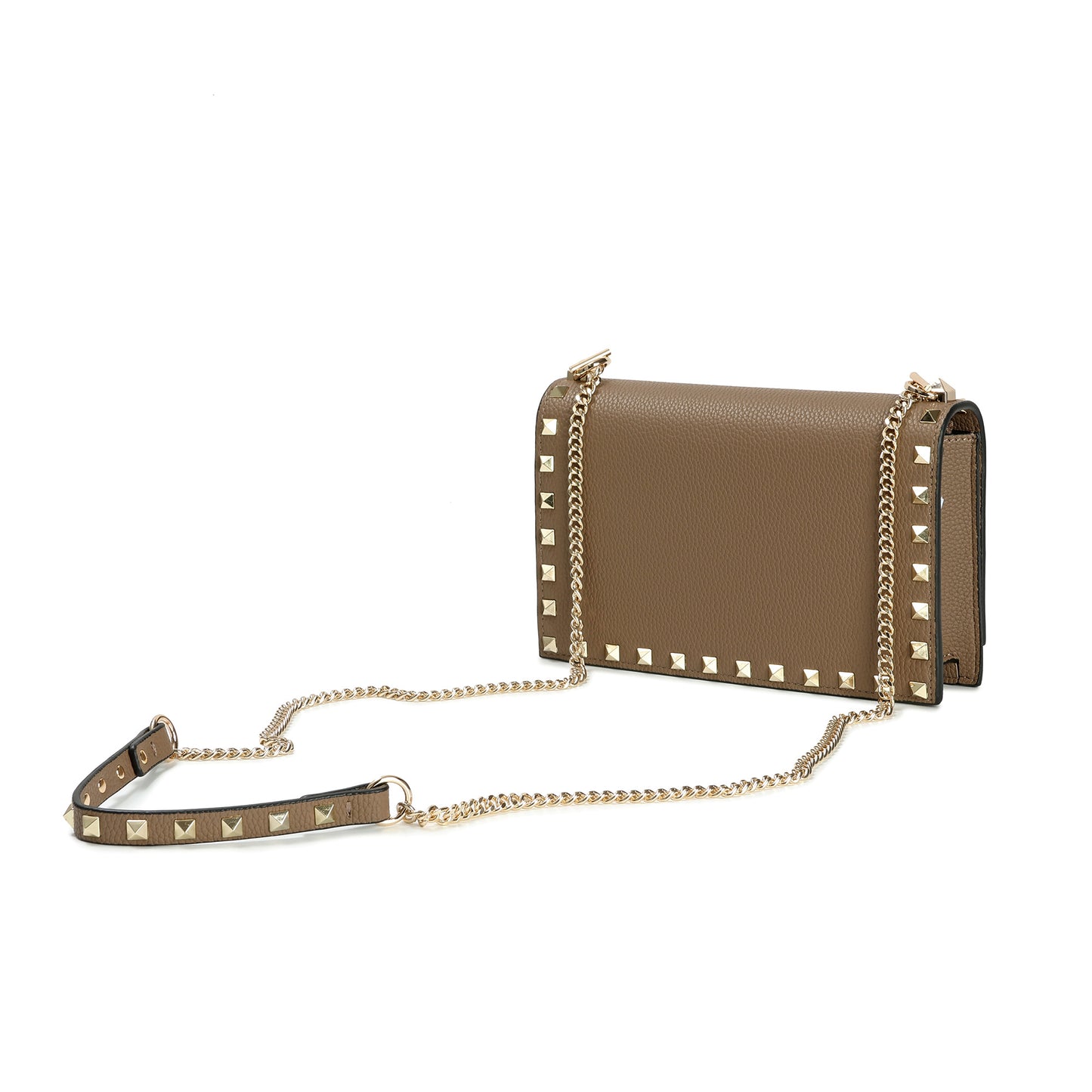 Metallic Leather Mini Flap Bag/Clutch with Pyramid Stud Trim