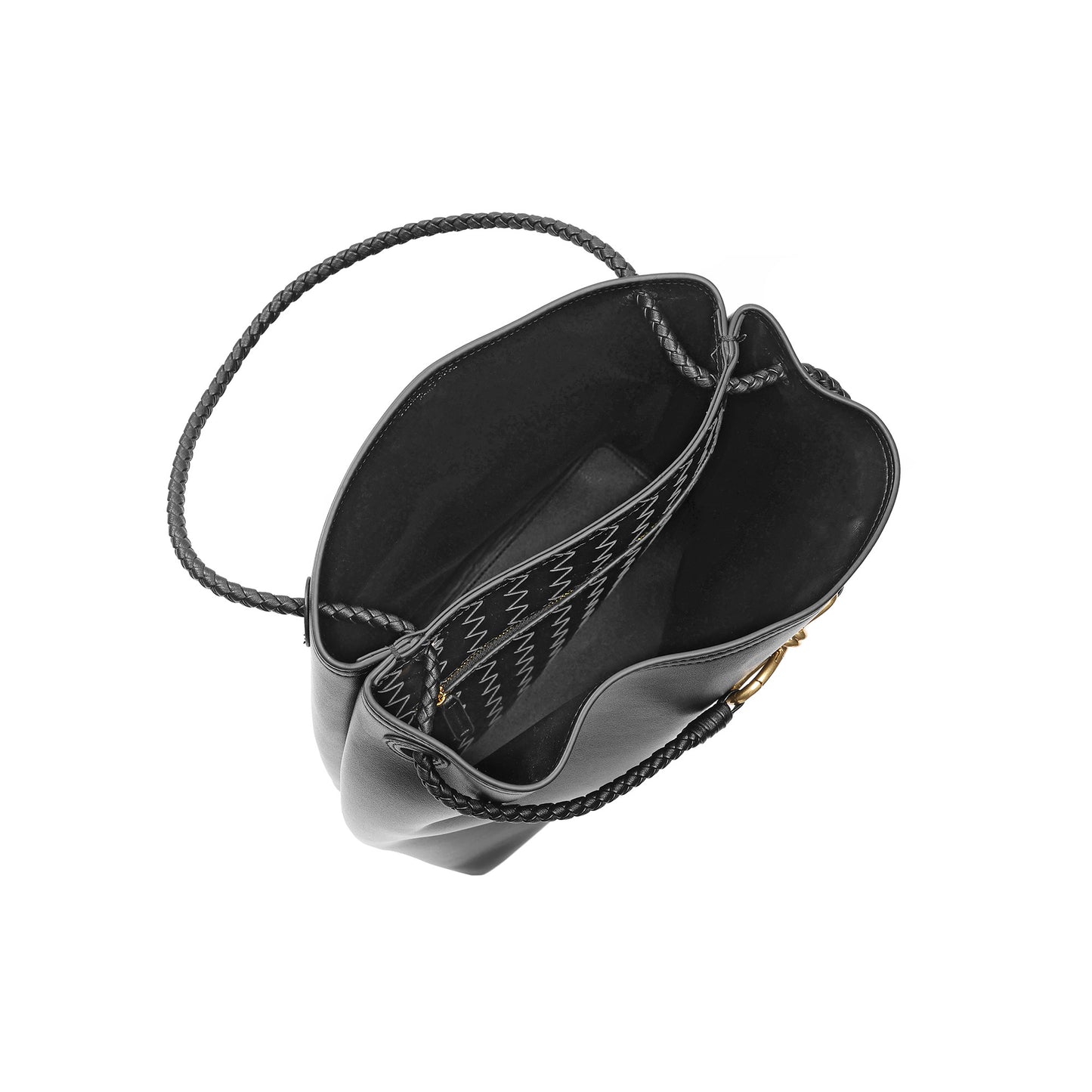 Top-Grain Leather Bucket Bag with Braided Handles