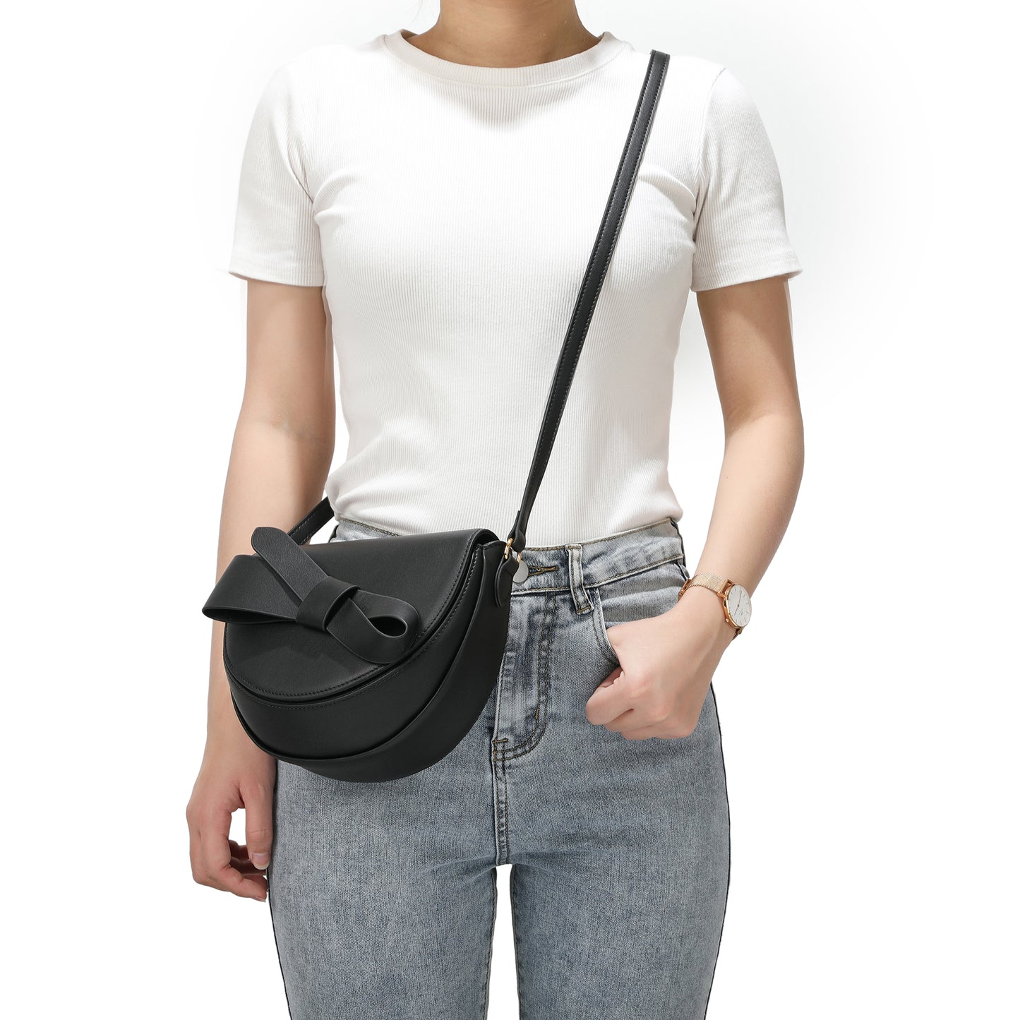 Tiffany & Fred Front Bow Smooth Leather Shoulder Bag