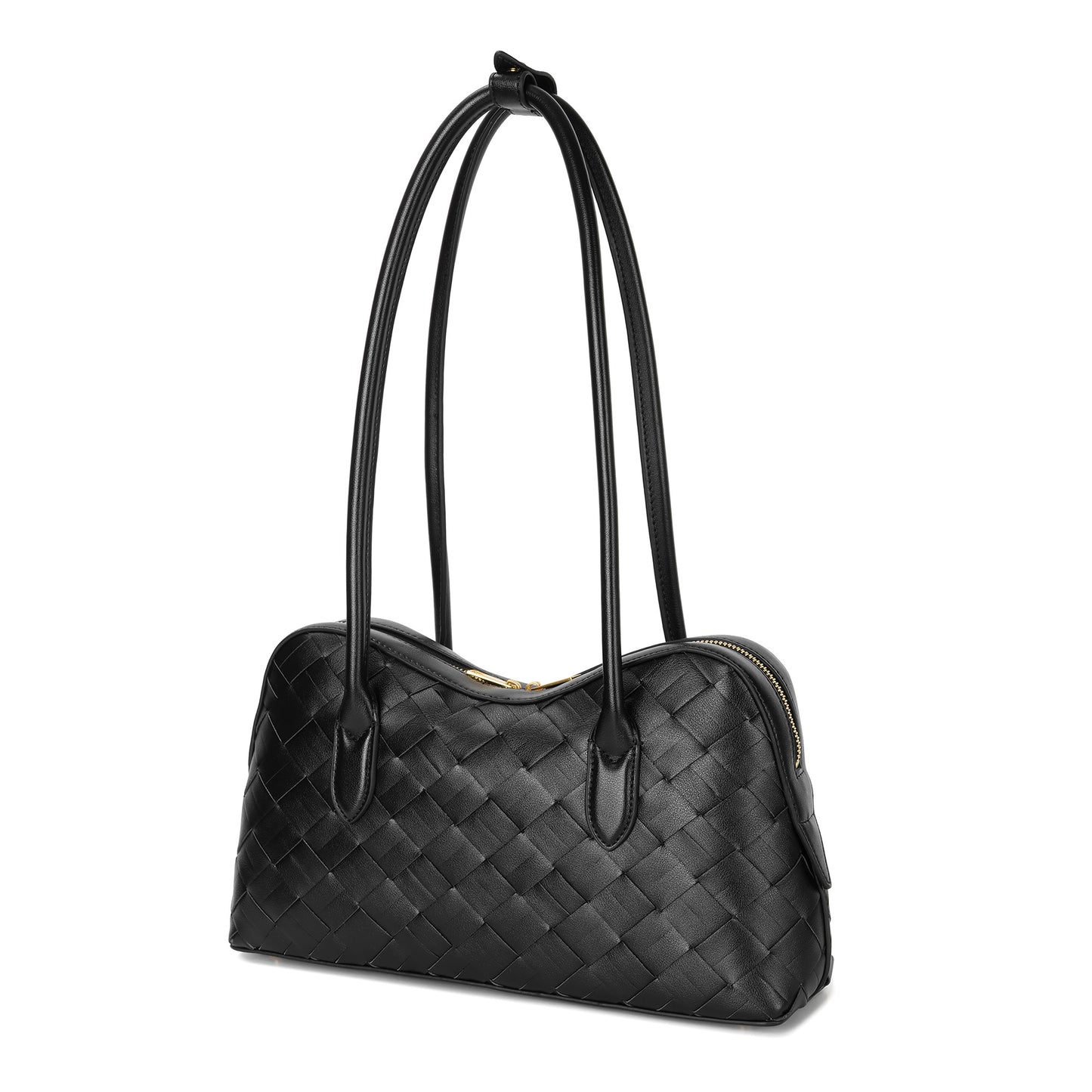 Woven Leather Shoulder Bag with Double Handle Knotted Detail